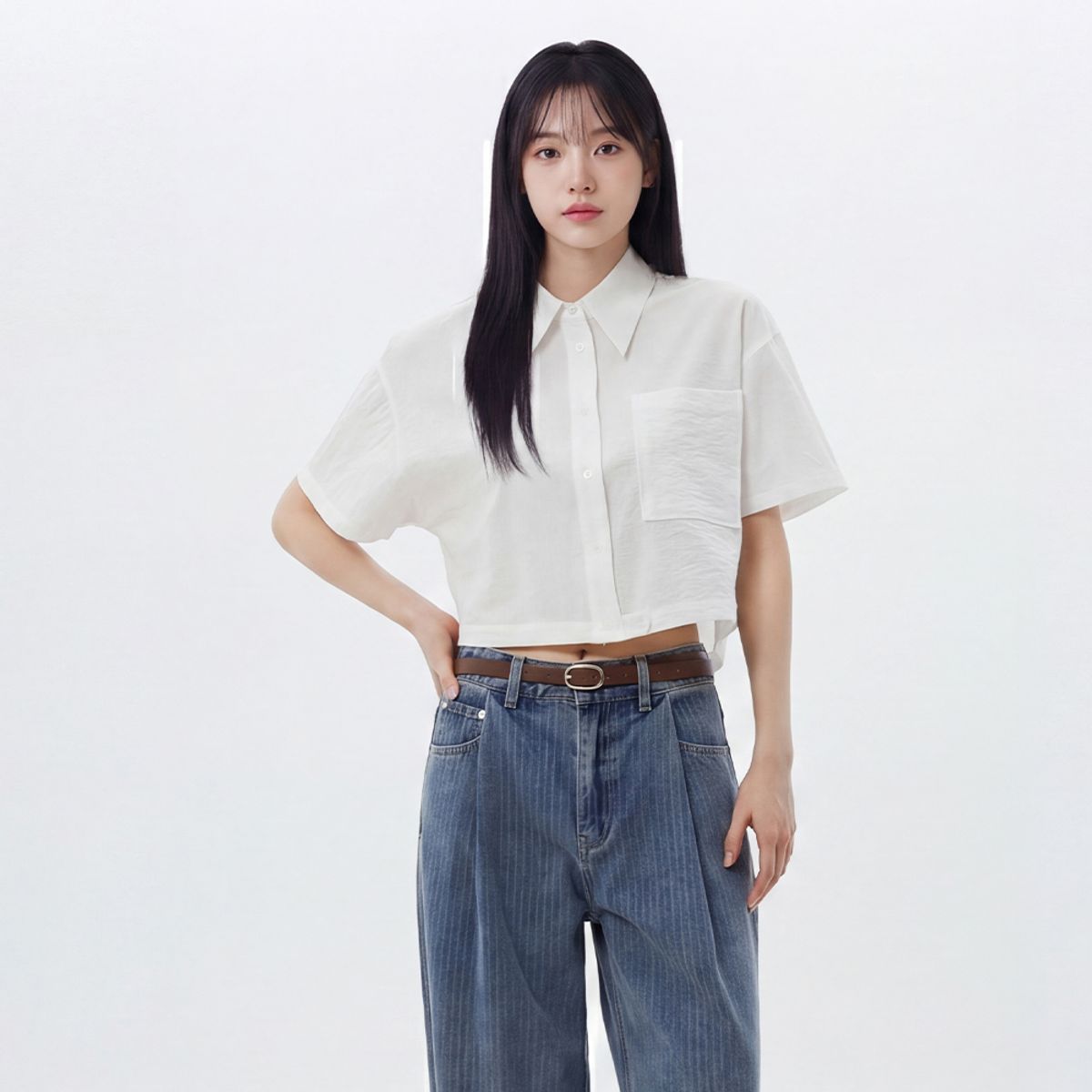 랩(LAP) 원포켓 크랍 셔츠 AS2WB466