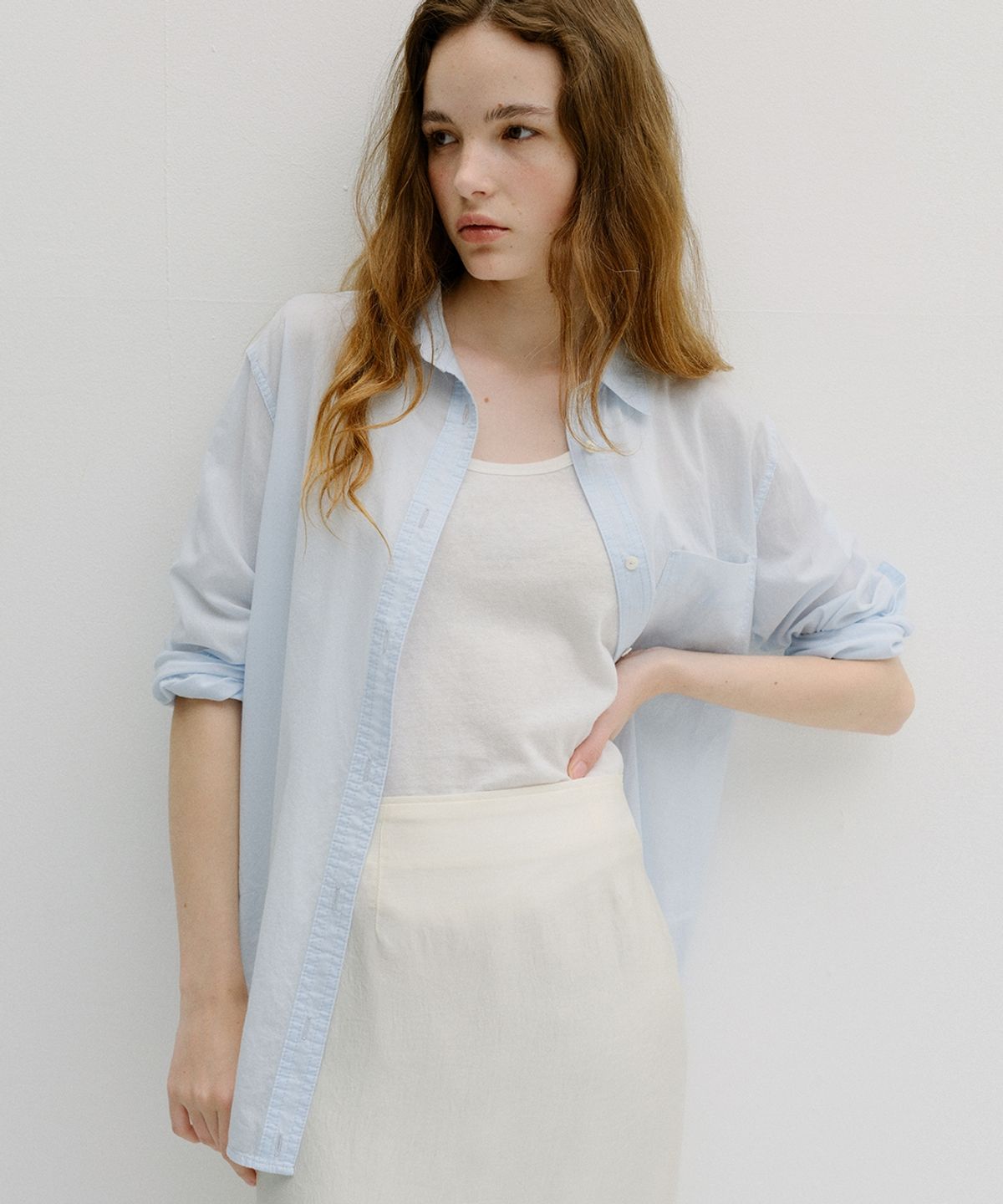 블랭크03(BLANK03) sheer cotton shirt (light blue)