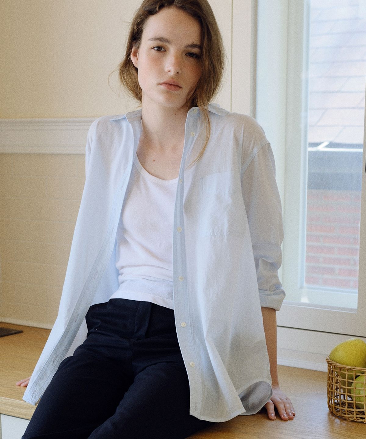 블랭크03(BLANK03) sheer cotton shirt (light blue)