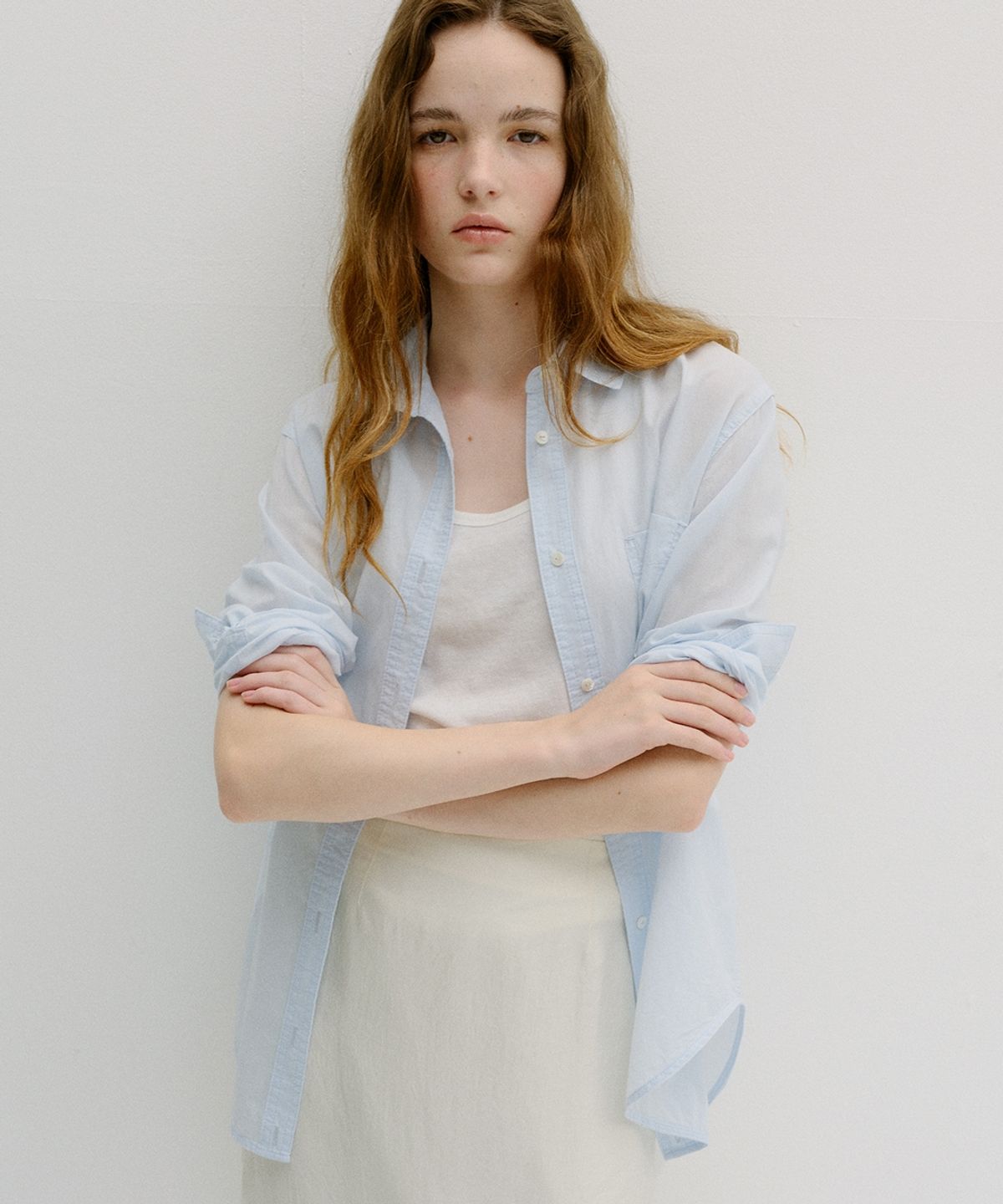 블랭크03(BLANK03) sheer cotton shirt (light blue)