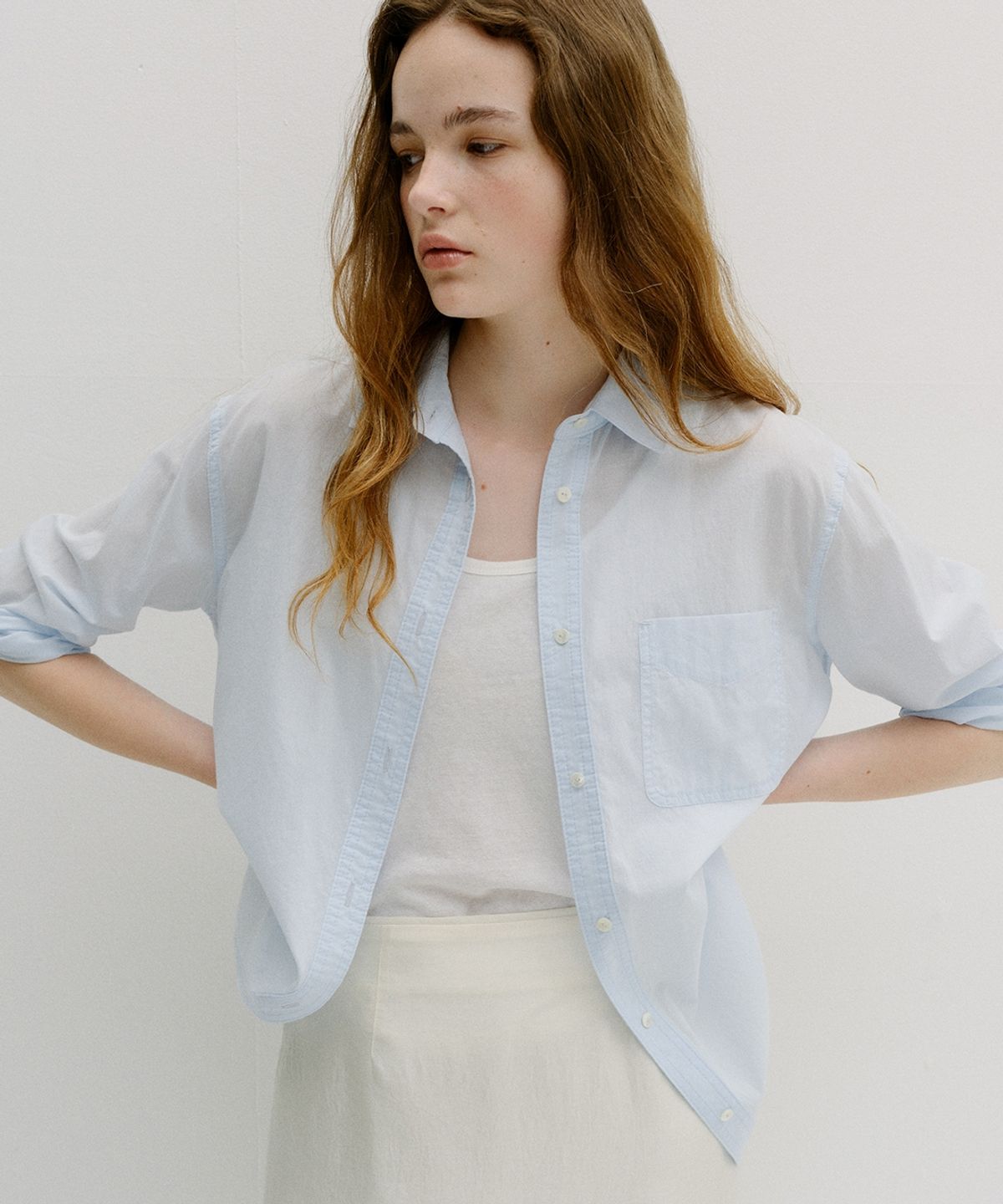 블랭크03(BLANK03) sheer cotton shirt (light blue)