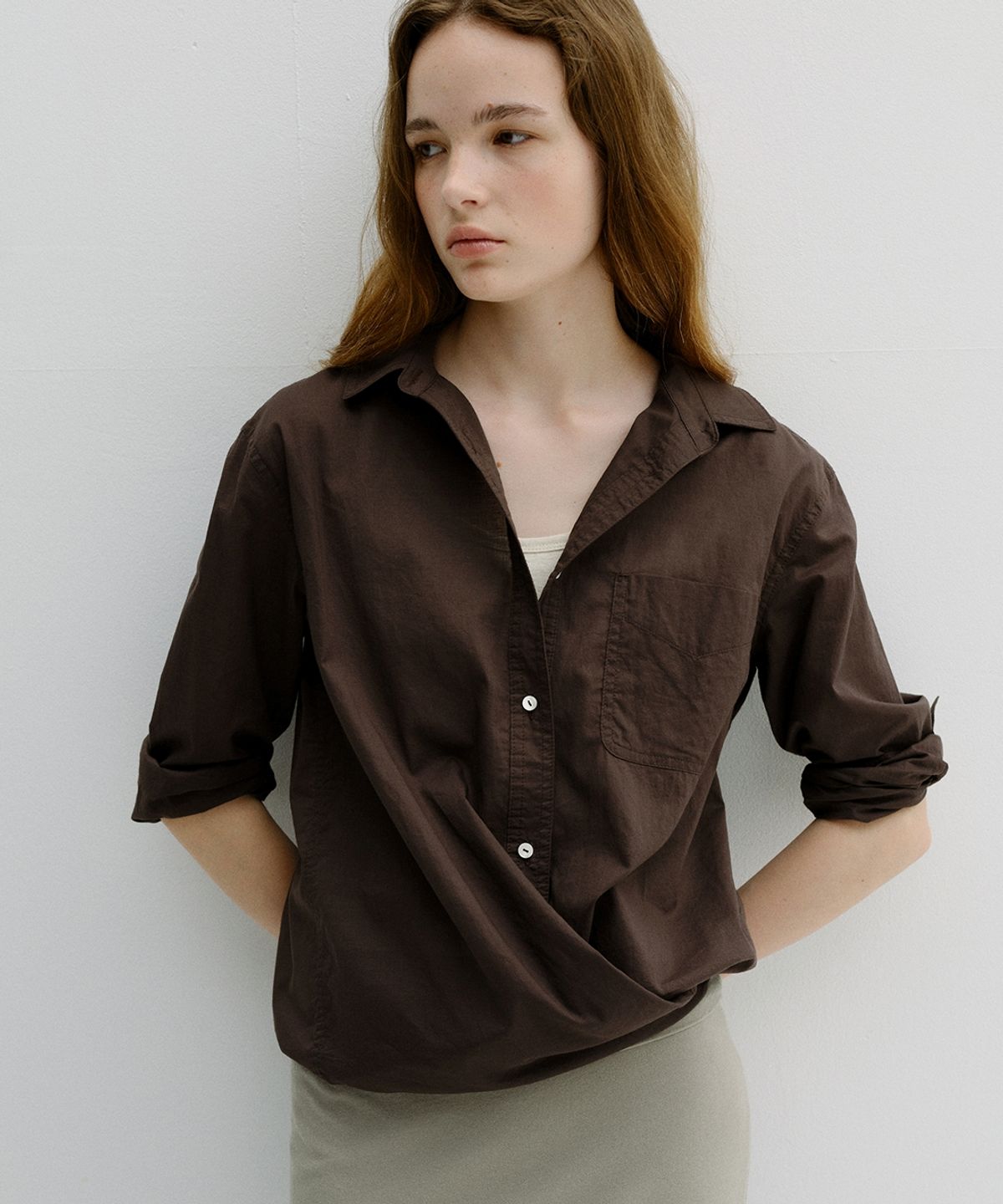 블랭크03(BLANK03) sheer cotton shirt (brown)