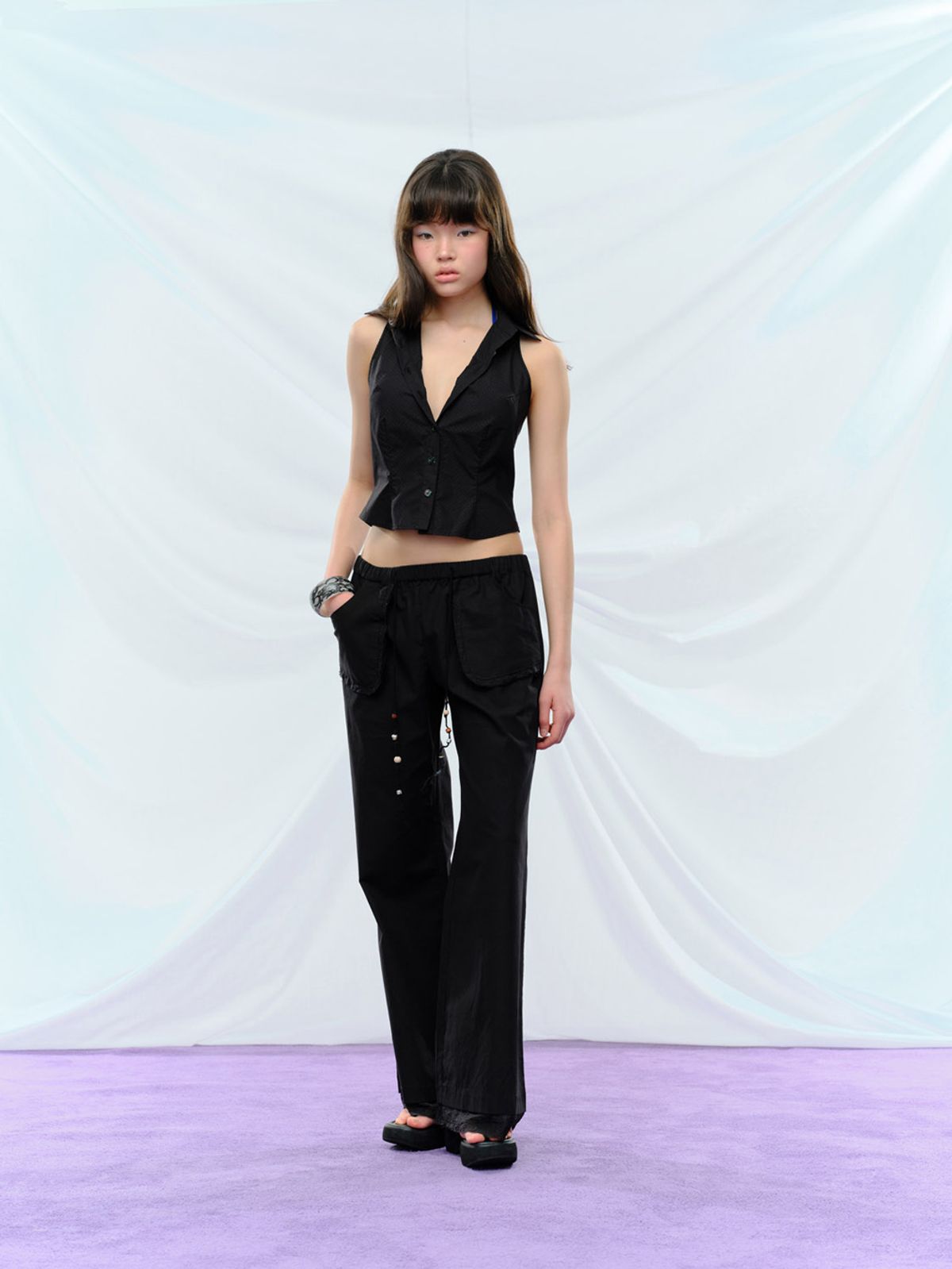 퓨레(PUREE) Wood Beaded Pants Black