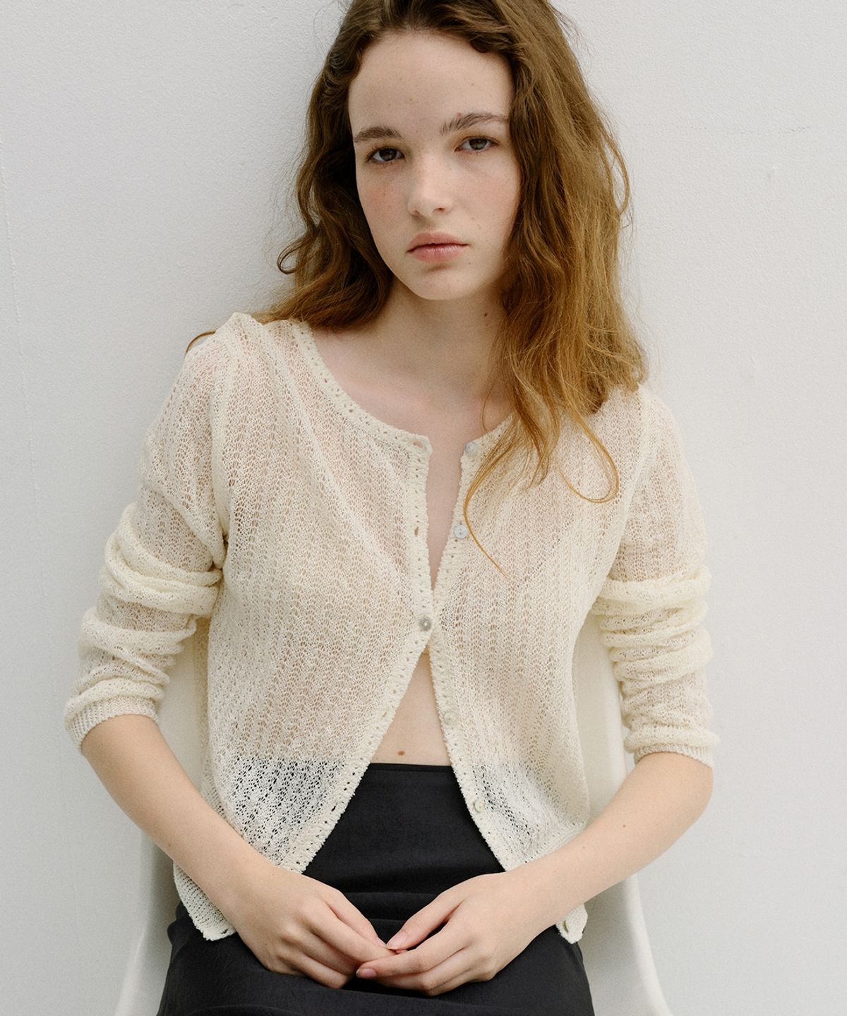 블랭크03(BLANK03) linen crochet cardigan (cream)