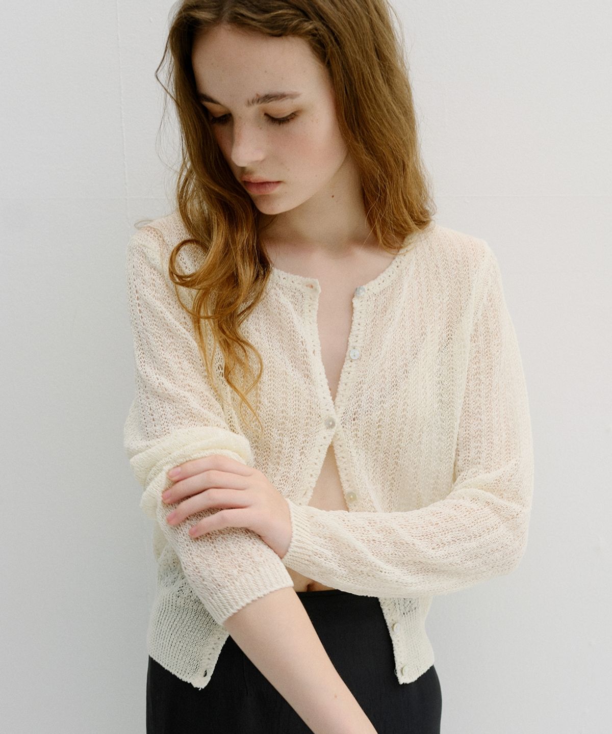 블랭크03(BLANK03) linen crochet cardigan (cream)