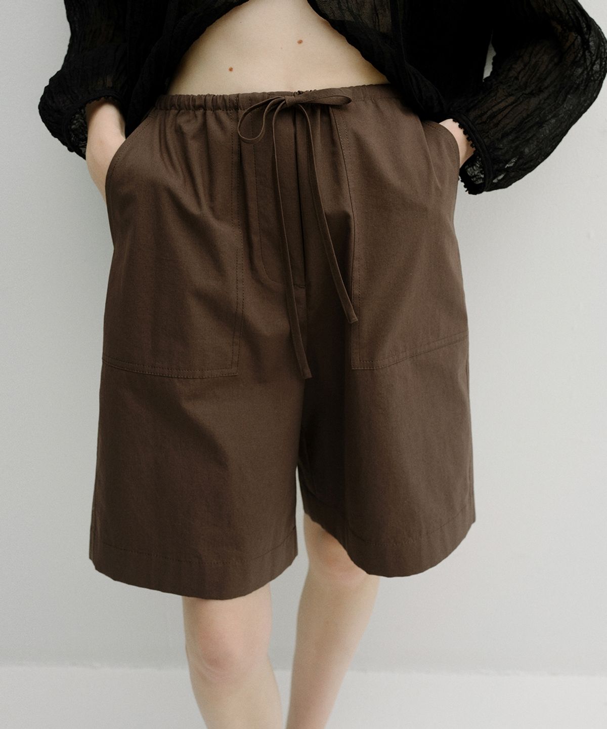 블랭크03(BLANK03) linen cotton banding bermuda pants (brown)