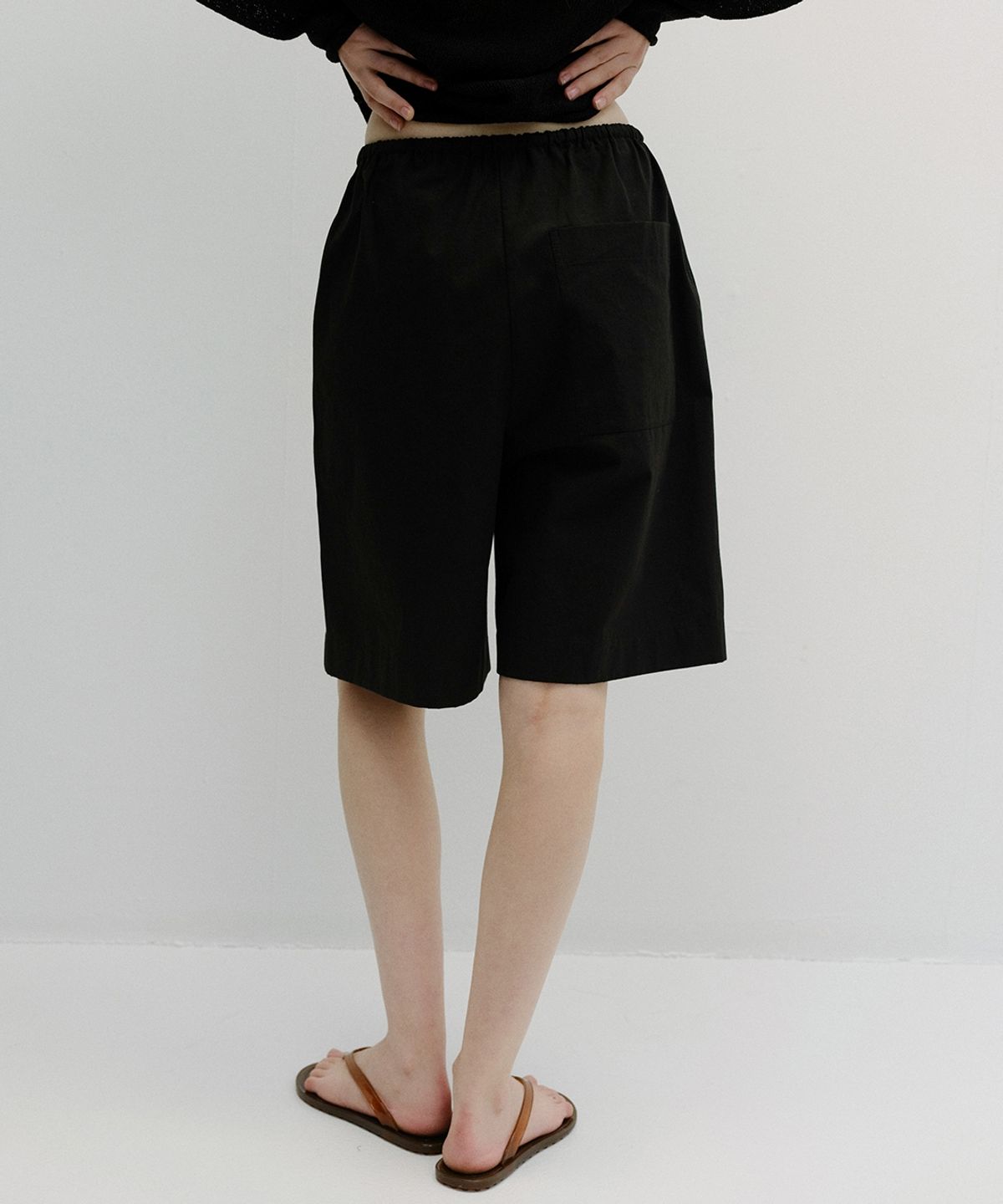 블랭크03(BLANK03) linen cotton banding bermuda pants (black)
