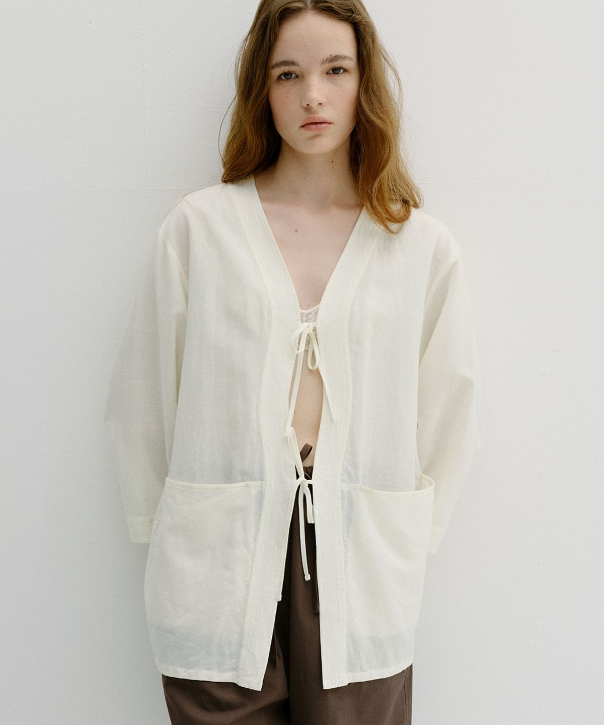 블랭크03(BLANK03) linen stitch robe jacket (cream)