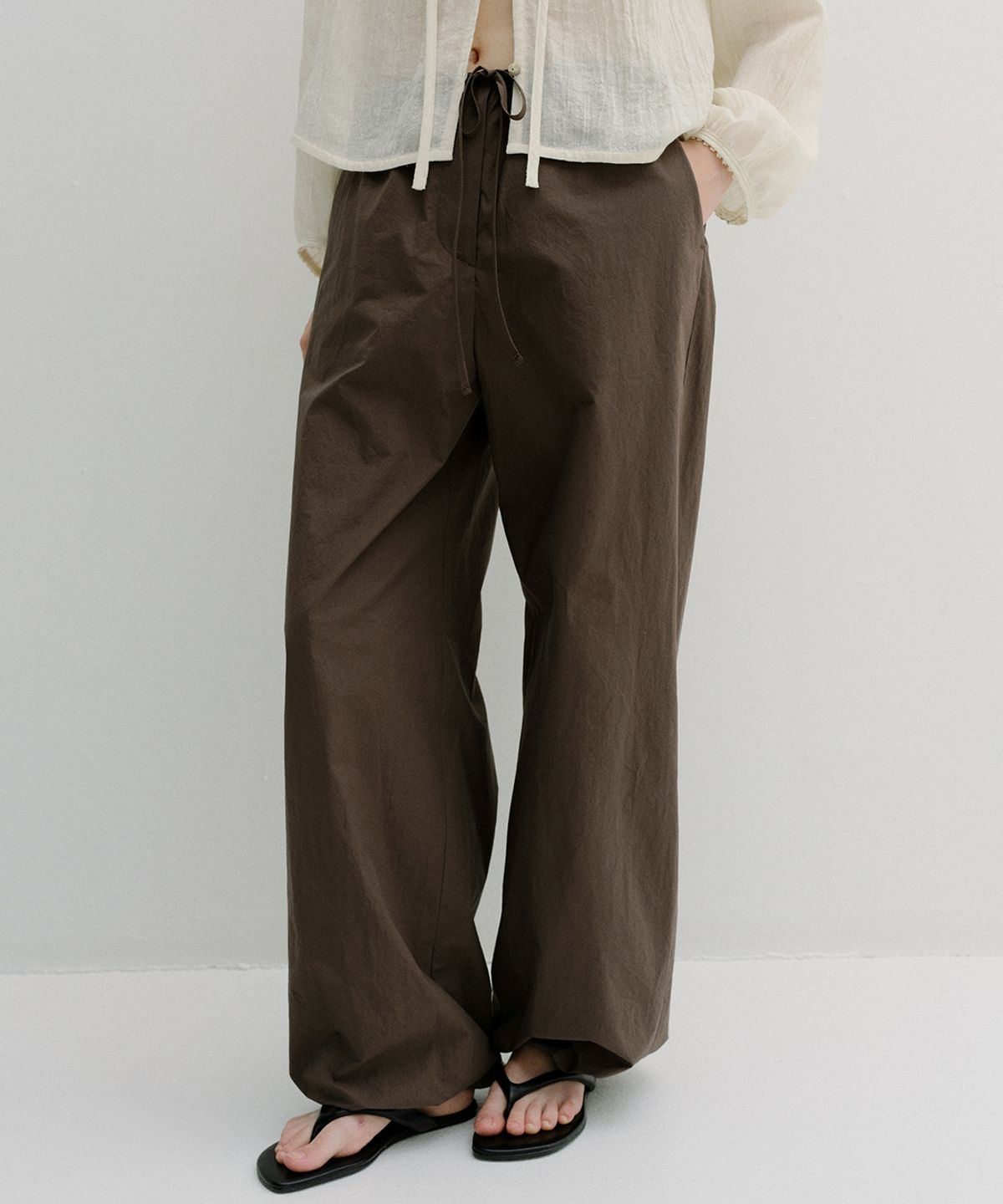 블랭크03(BLANK03) cotton banding harem pants (brown)