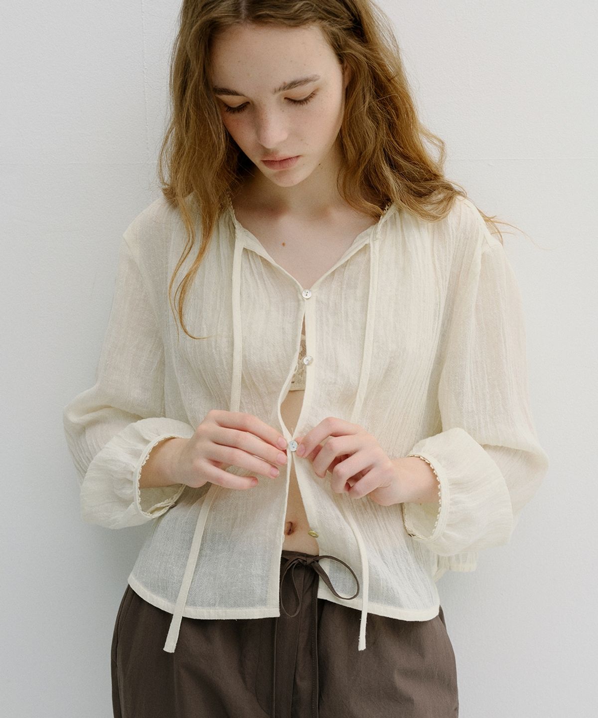 블랭크03(BLANK03) wrinkled linen blouse (cream)
