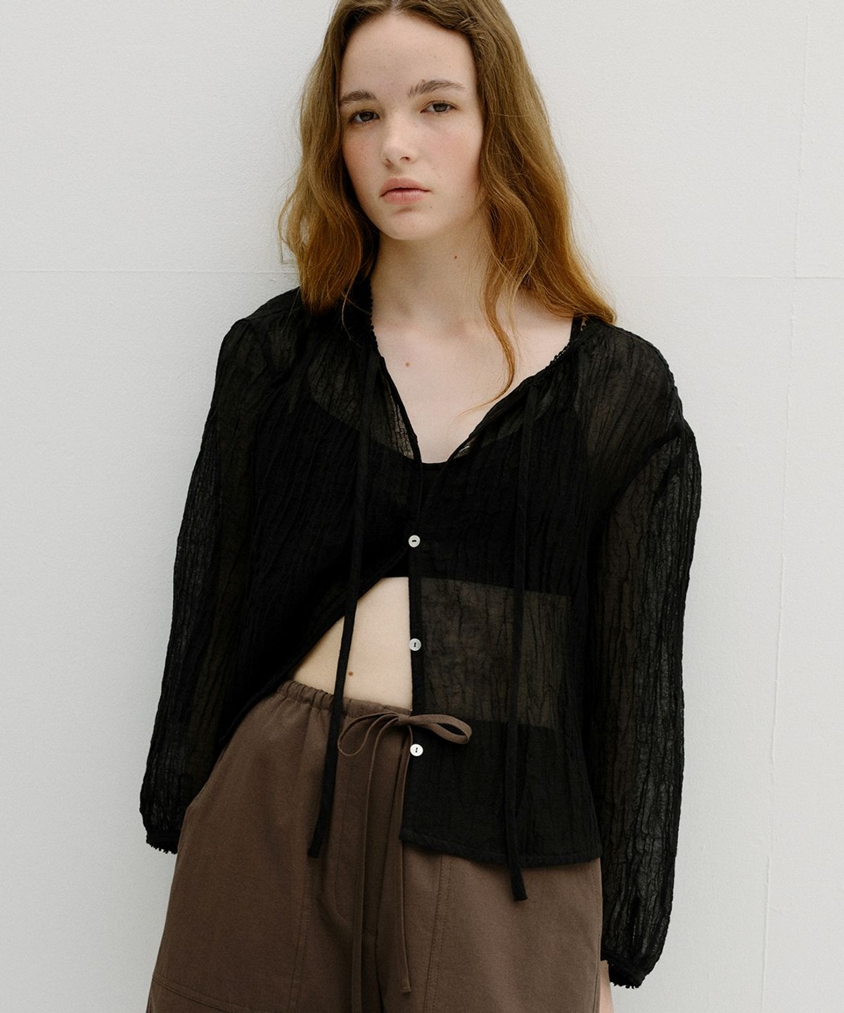 블랭크03(BLANK03) wrinkled linen blouse (black)