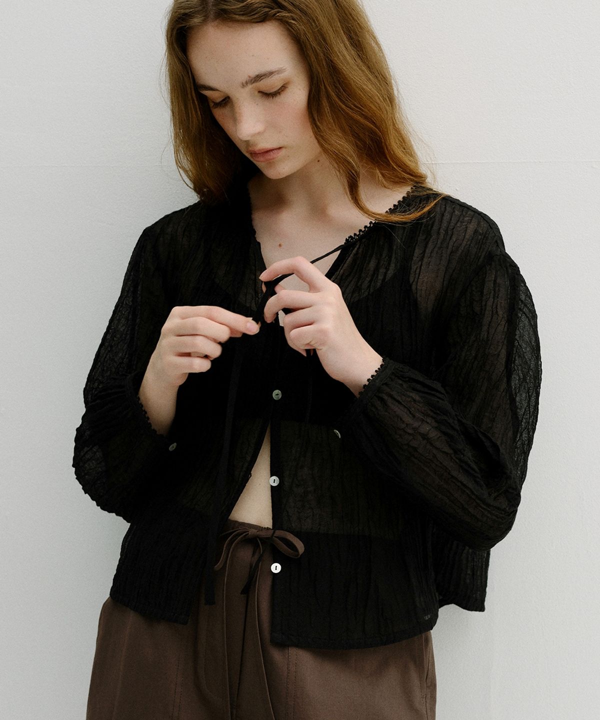 블랭크03(BLANK03) wrinkled linen blouse (black)