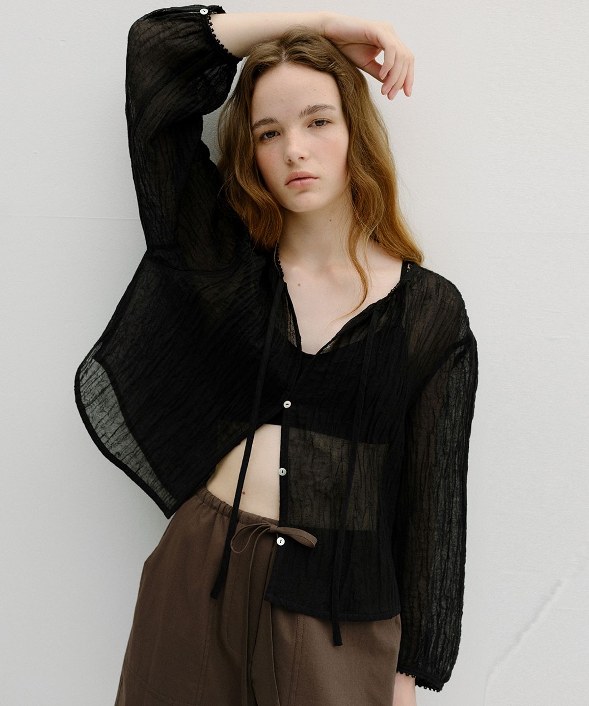 블랭크03(BLANK03) wrinkled linen blouse (black)