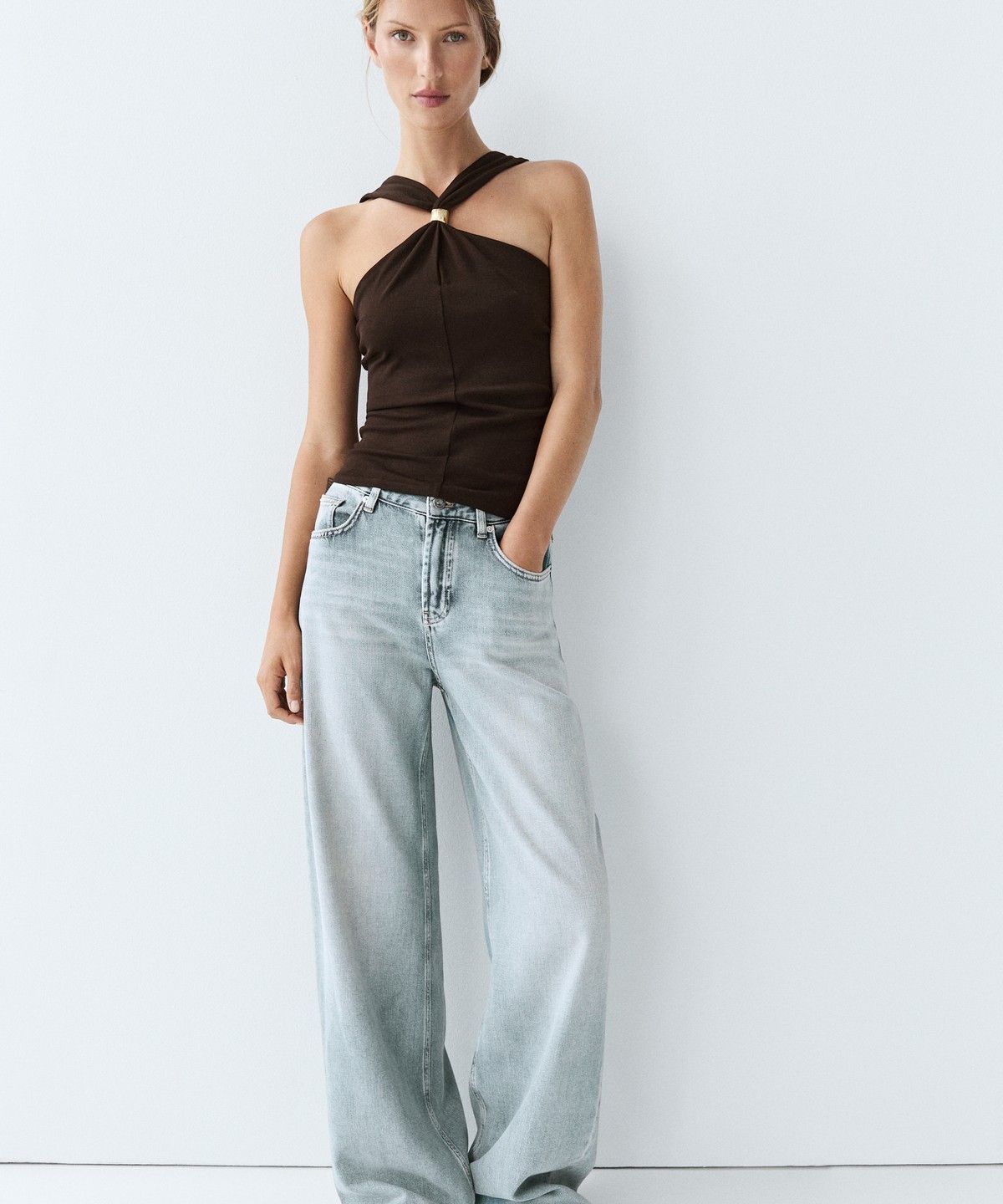 마시모두띠(MASSIMO DUTTI) 홀터넥 주얼리 스트랩 탑