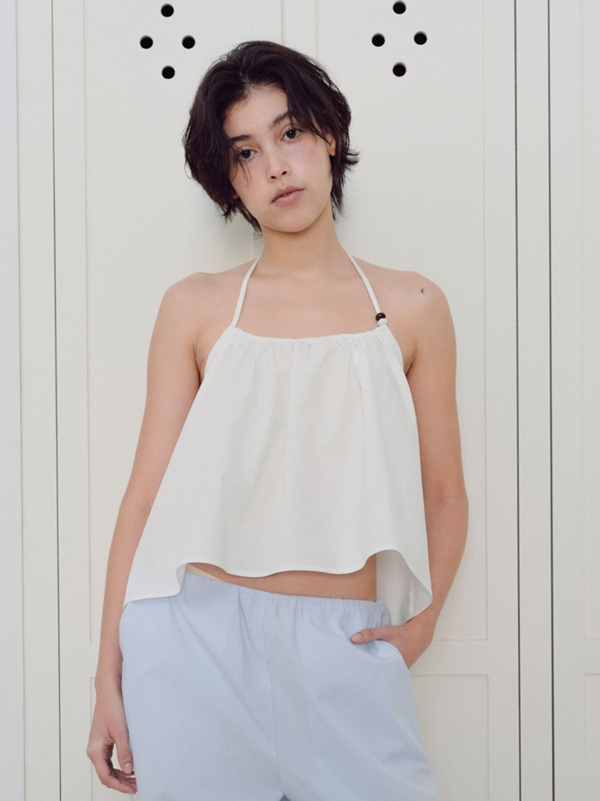 베이오드(BAIE OUD) Halterneck bead blouse_white