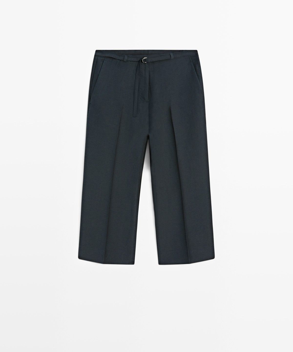 마시모두띠(MASSIMO DUTTI) 린넨 & 코튼 블렌드 벨트 디테일 플루이드 버뮤다 팬츠