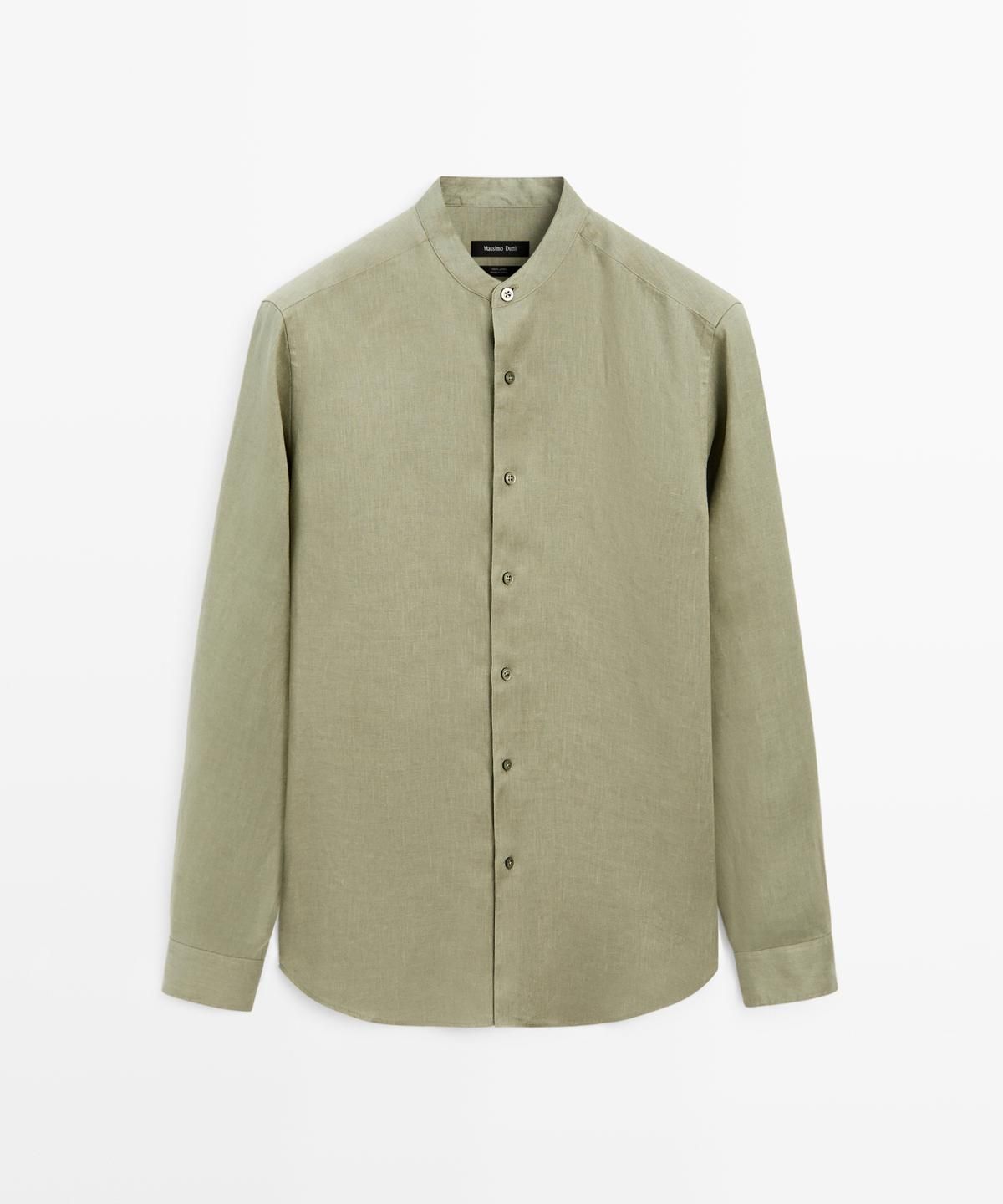 마시모두띠(MASSIMO DUTTI) 100% 린넨 레귤러 핏 스탠드 칼라 셔츠