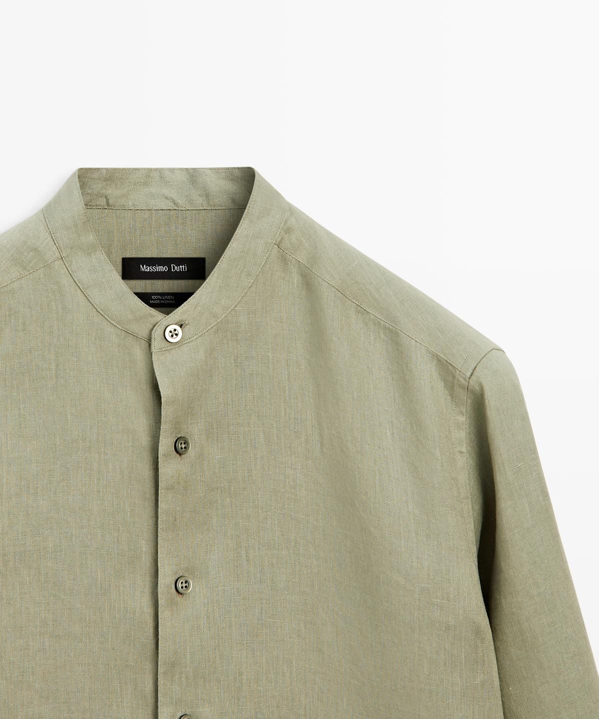 마시모두띠(MASSIMO DUTTI) 100% 린넨 레귤러 핏 스탠드 칼라 셔츠