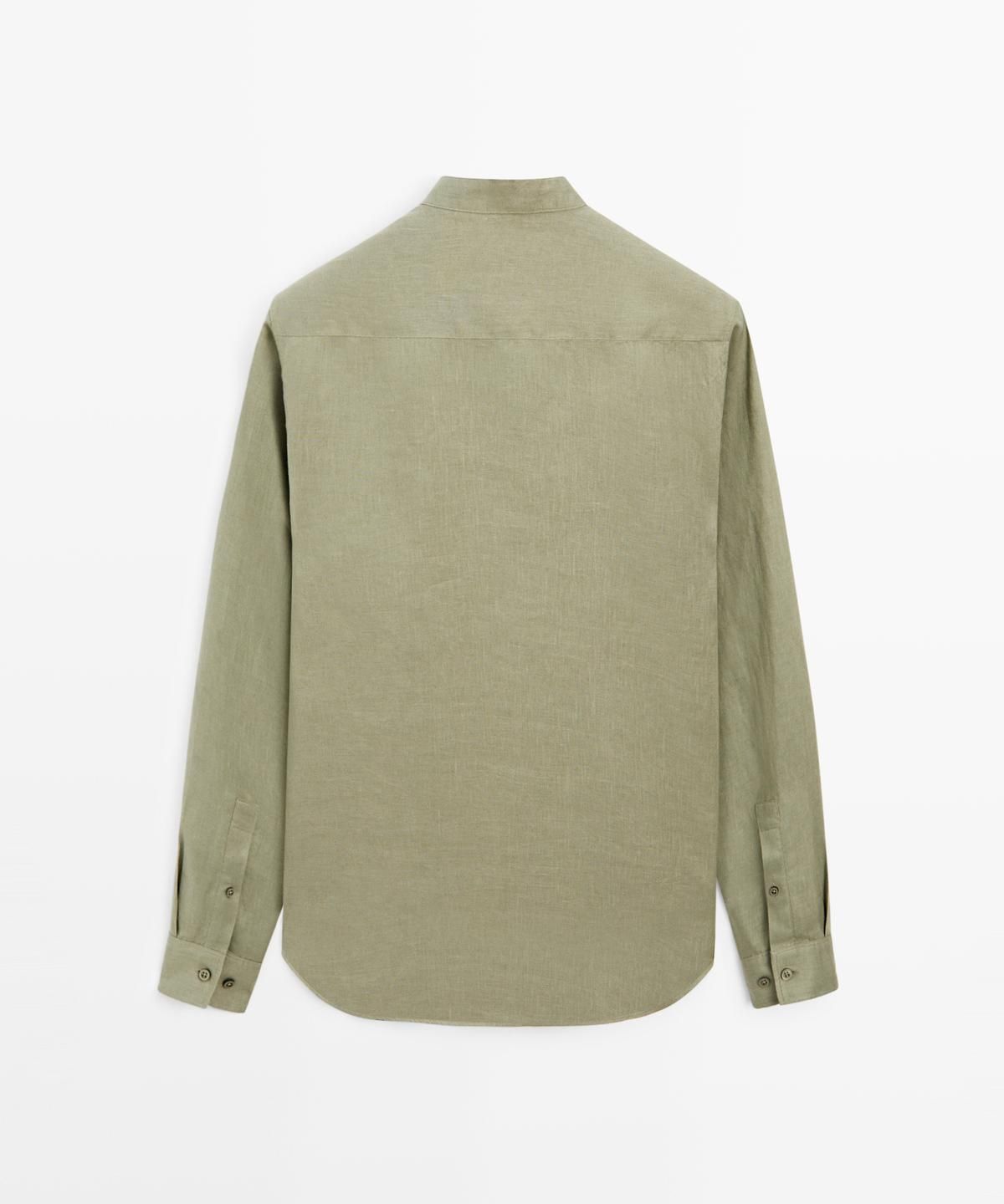 마시모두띠(MASSIMO DUTTI) 100% 린넨 레귤러 핏 스탠드 칼라 셔츠