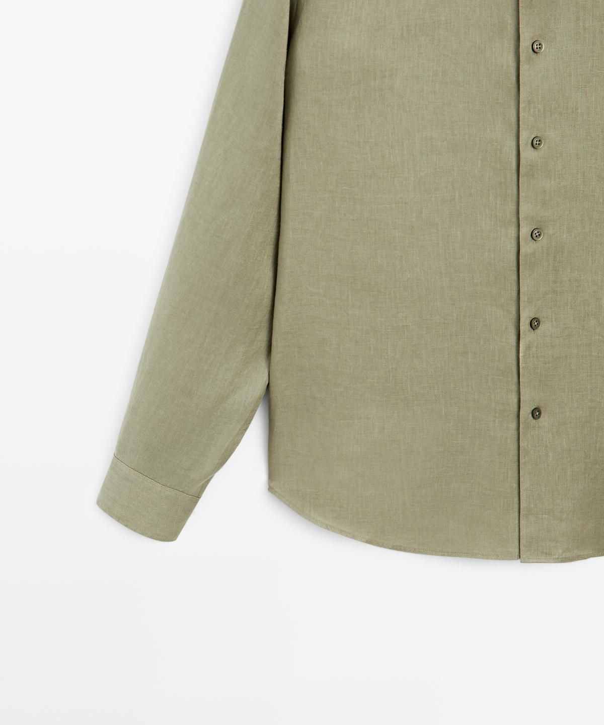 마시모두띠(MASSIMO DUTTI) 100% 린넨 레귤러 핏 스탠드 칼라 셔츠