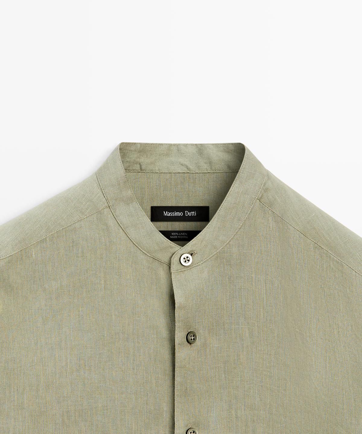마시모두띠(MASSIMO DUTTI) 100% 린넨 레귤러 핏 스탠드 칼라 셔츠