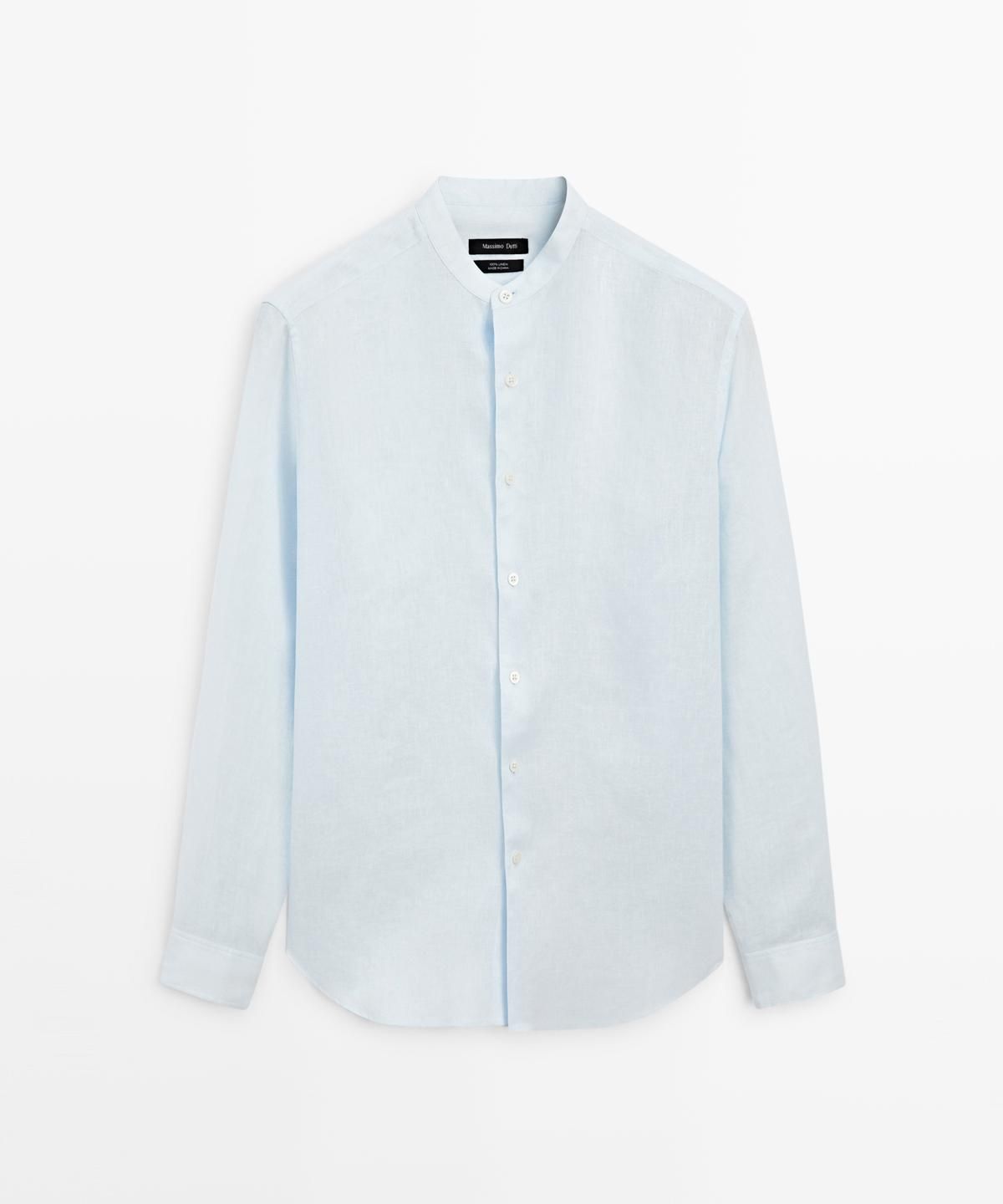 마시모두띠(MASSIMO DUTTI) 100% 린넨 레귤러 핏 스탠드 칼라 셔츠
