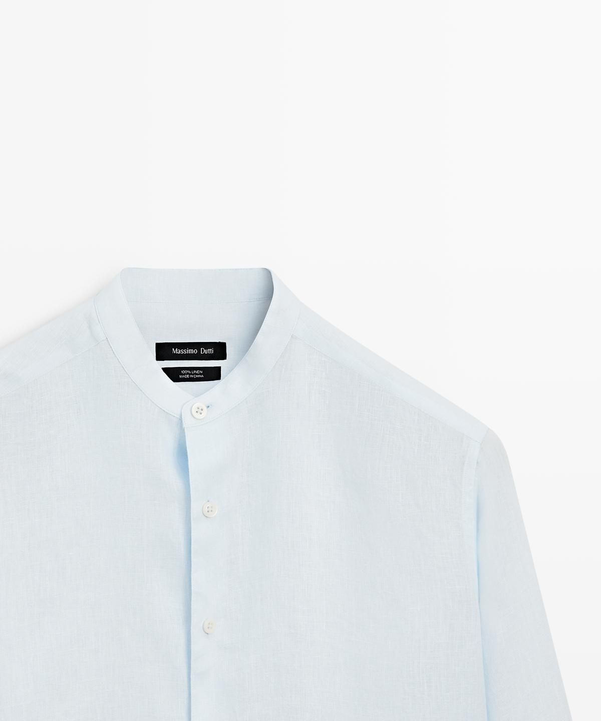 마시모두띠(MASSIMO DUTTI) 100% 린넨 레귤러 핏 스탠드 칼라 셔츠
