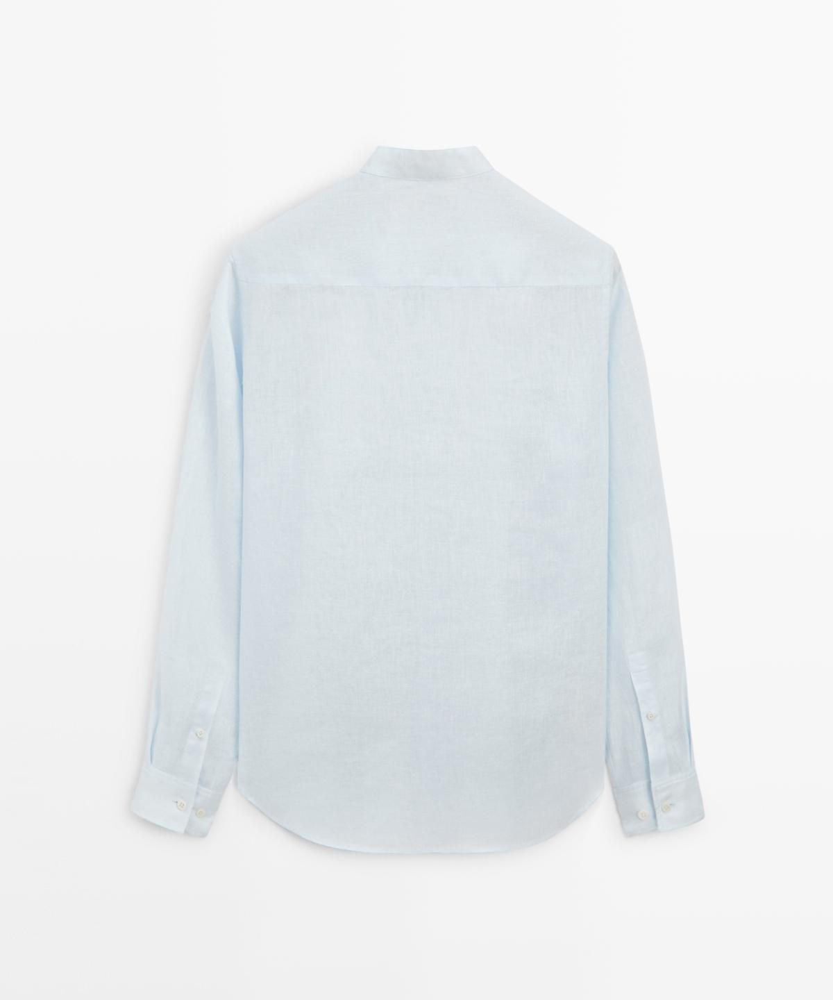 마시모두띠(MASSIMO DUTTI) 100% 린넨 레귤러 핏 스탠드 칼라 셔츠