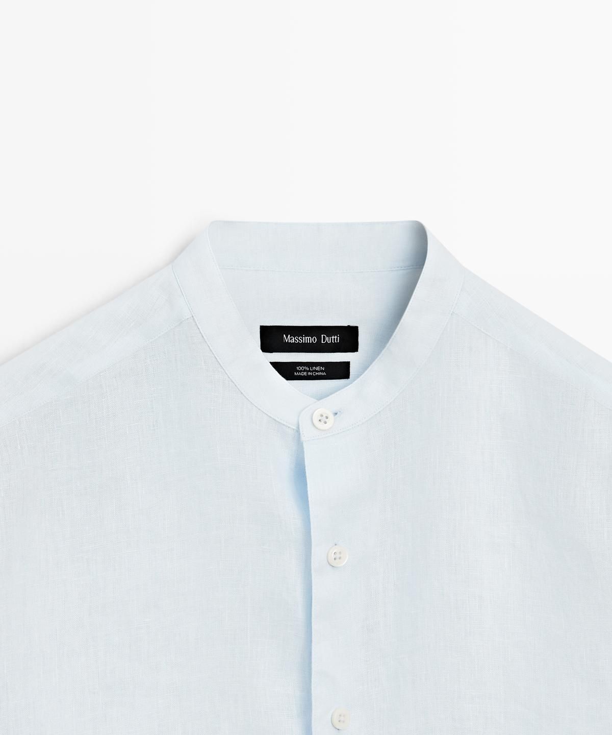 마시모두띠(MASSIMO DUTTI) 100% 린넨 레귤러 핏 스탠드 칼라 셔츠