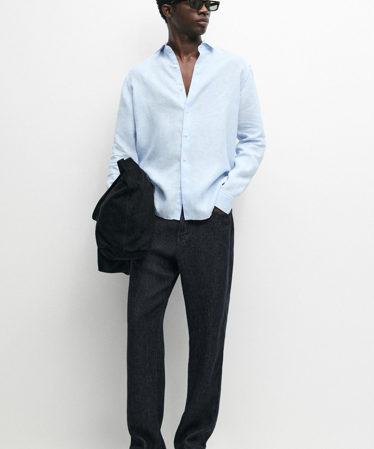 마시모두띠(MASSIMO DUTTI) 레귤러 핏 멜란지 린넨 스트라이프 셔츠