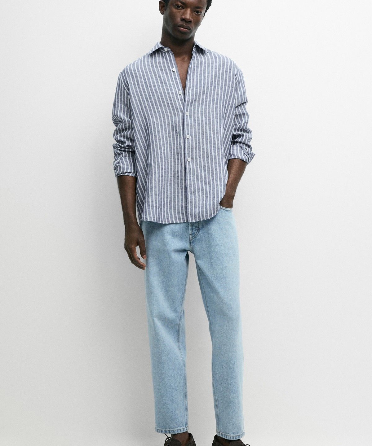 마시모두띠(MASSIMO DUTTI) 레귤러 핏 100% 린넨 스트라이프 셔츠