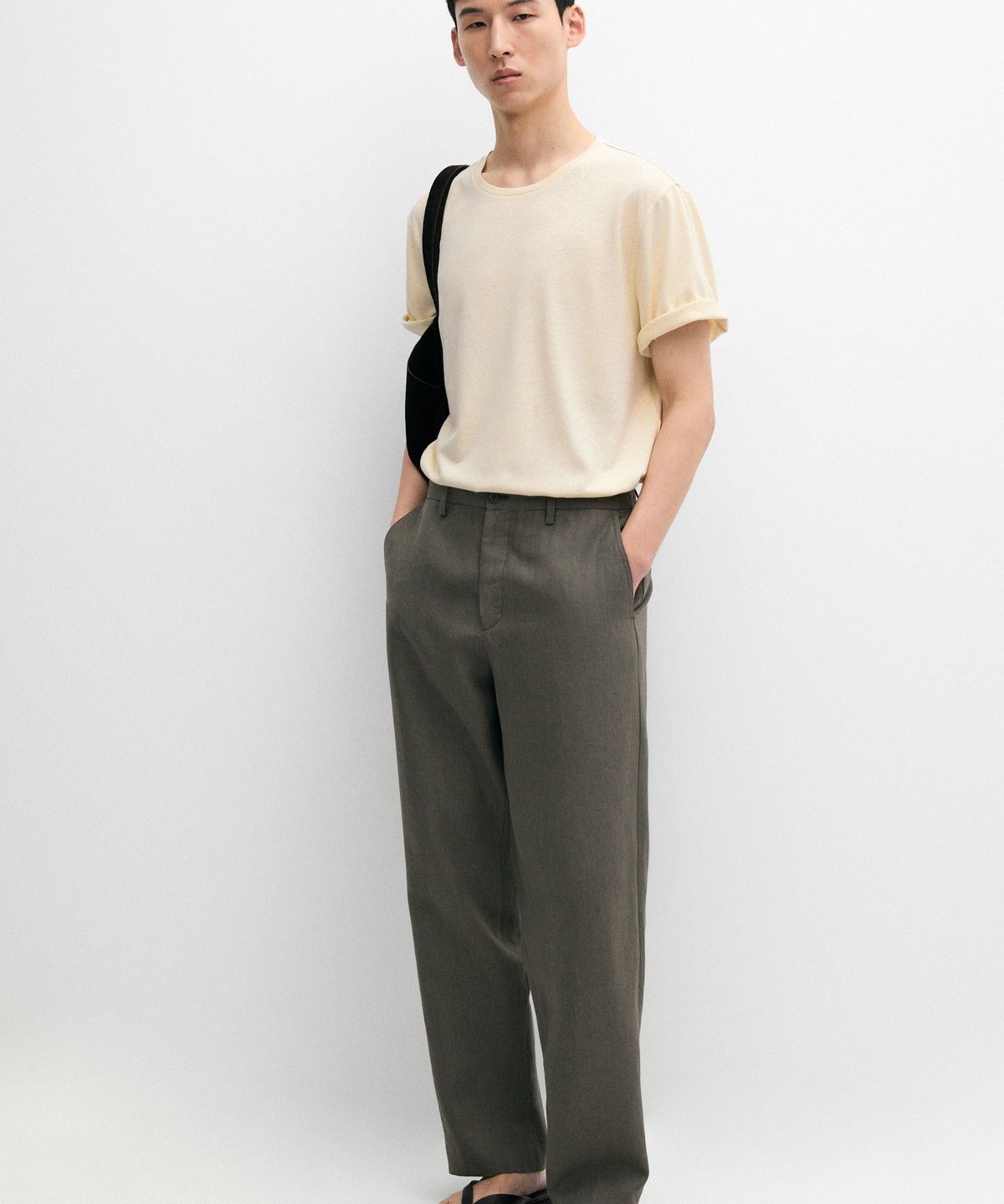 마시모두띠(MASSIMO DUTTI) 린넨 & 코튼 블렌드 반팔 티셔츠