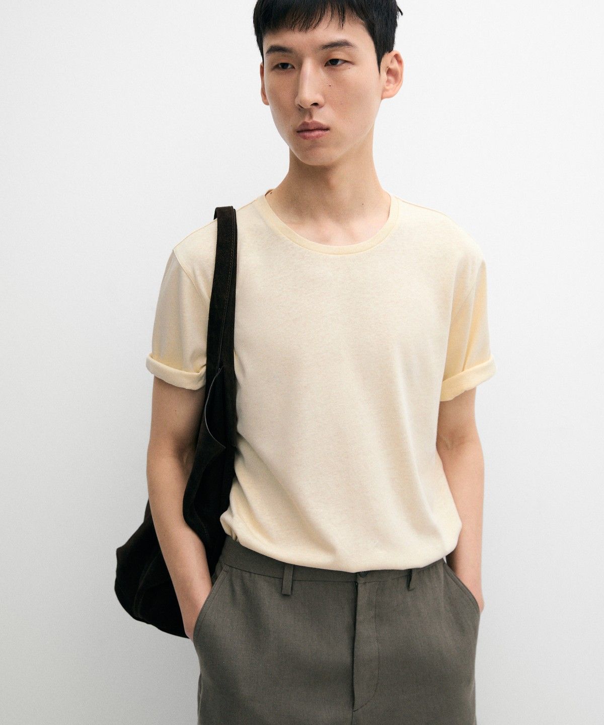 마시모두띠(MASSIMO DUTTI) 린넨 & 코튼 블렌드 반팔 티셔츠