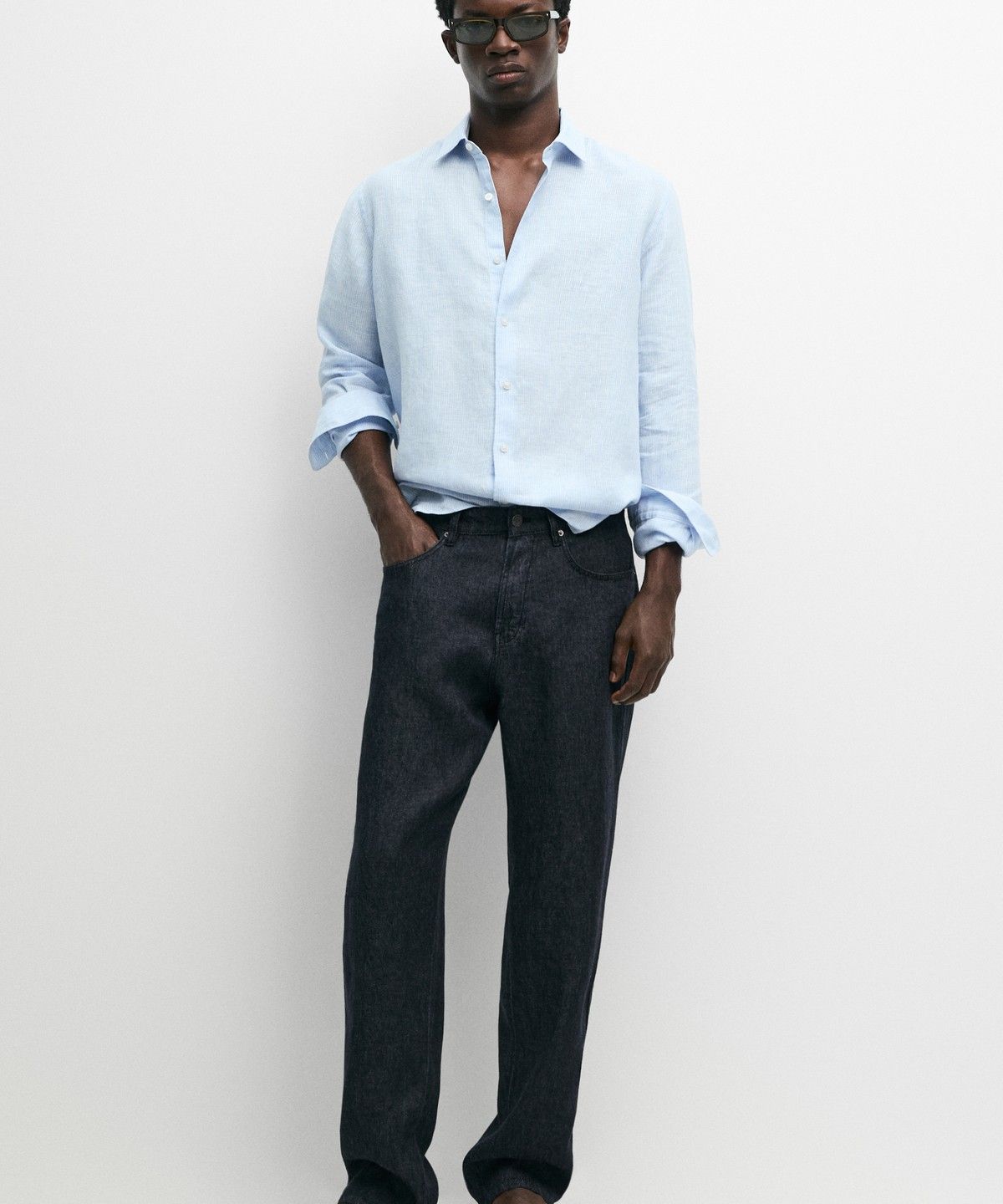 마시모두띠(MASSIMO DUTTI) 스트레이트 핏 린넨 데님 팬츠