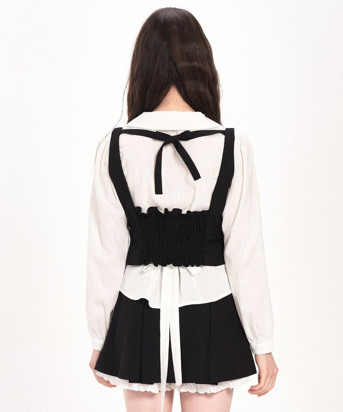 위스페어리(WHISFAIRY) RIBBON FRILLY WAIST VEST - BLACK
