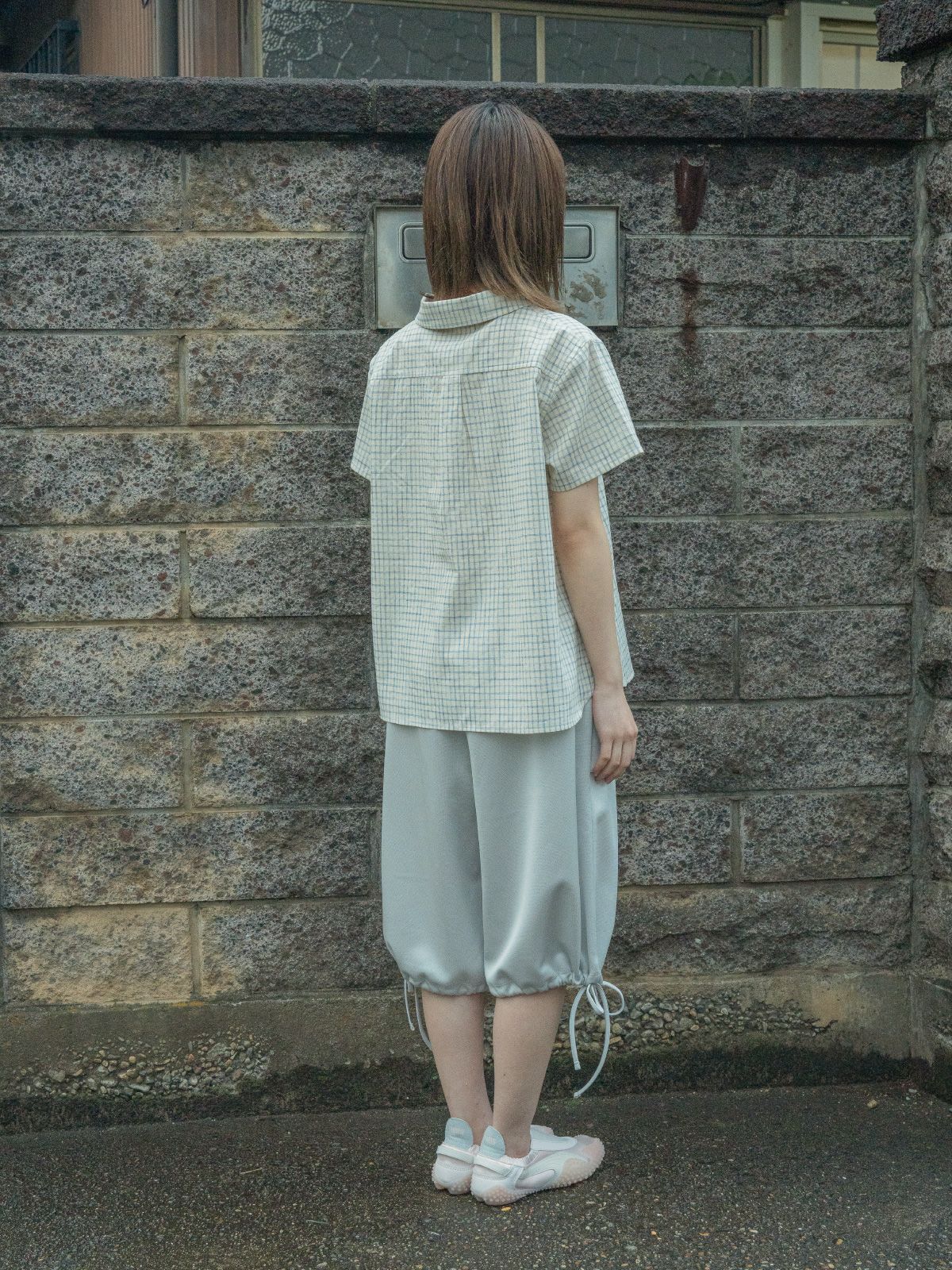 피브스피브스(PEEVES PEEVES) Round Collar Check Blouse / Lemon