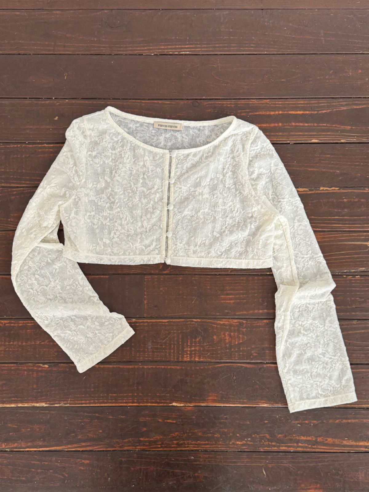 피브스피브스(PEEVES PEEVES) Floral Texture Cropped Cardigan / Cream