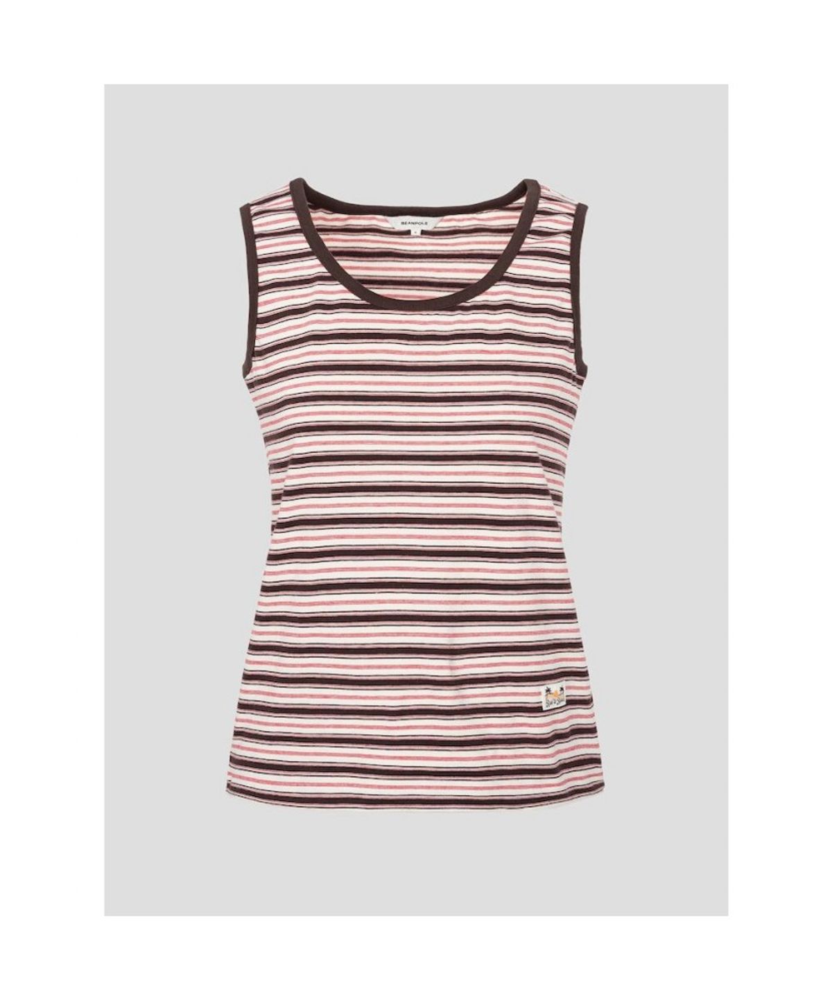 빈폴 레이디스(BEANPOLE LADIES) 멀티 스트라이프 U넥 슬리브리스 티셔츠  브라운 (BF6542C05D)