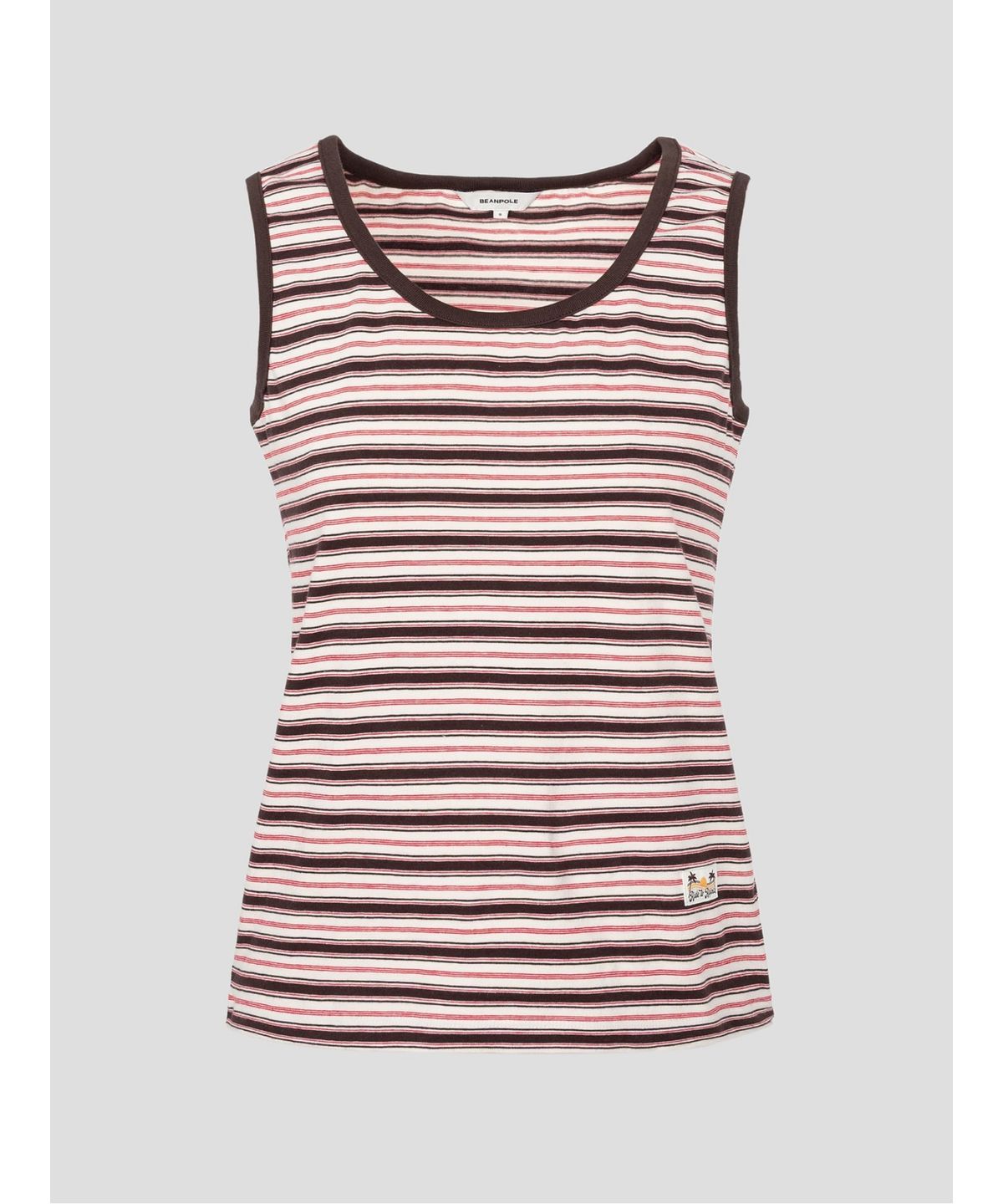 빈폴 레이디스(BEANPOLE LADIES) 멀티 스트라이프 U넥 슬리브리스 티셔츠  브라운 (BF6542C05D)