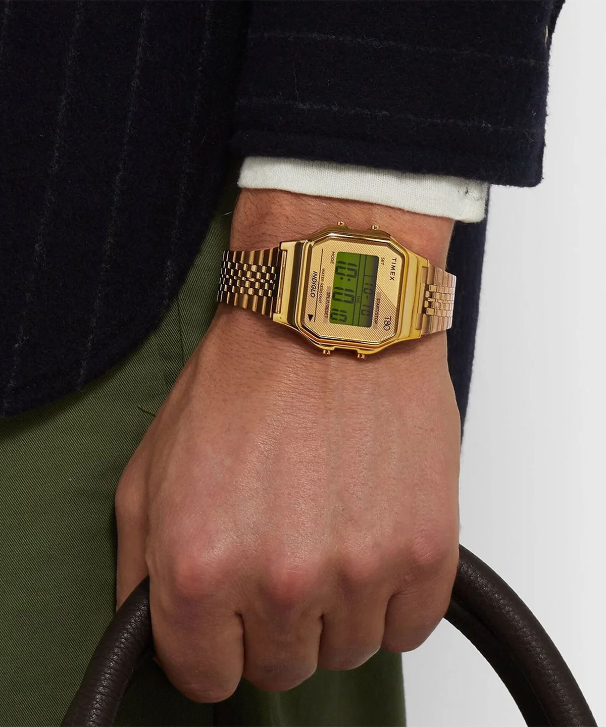 타이맥스(TIMEX) T80 골드 스틸밴드 남녀공용 디지털시계 34mm