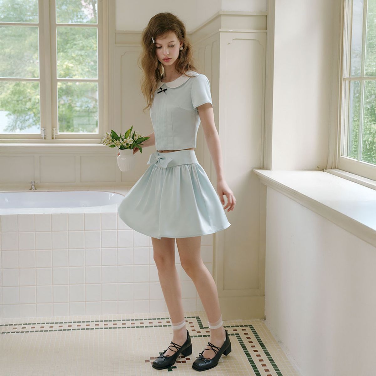 쎄무아듀(CEST MOIDEW) Cest_Satin ribbon mini skirt