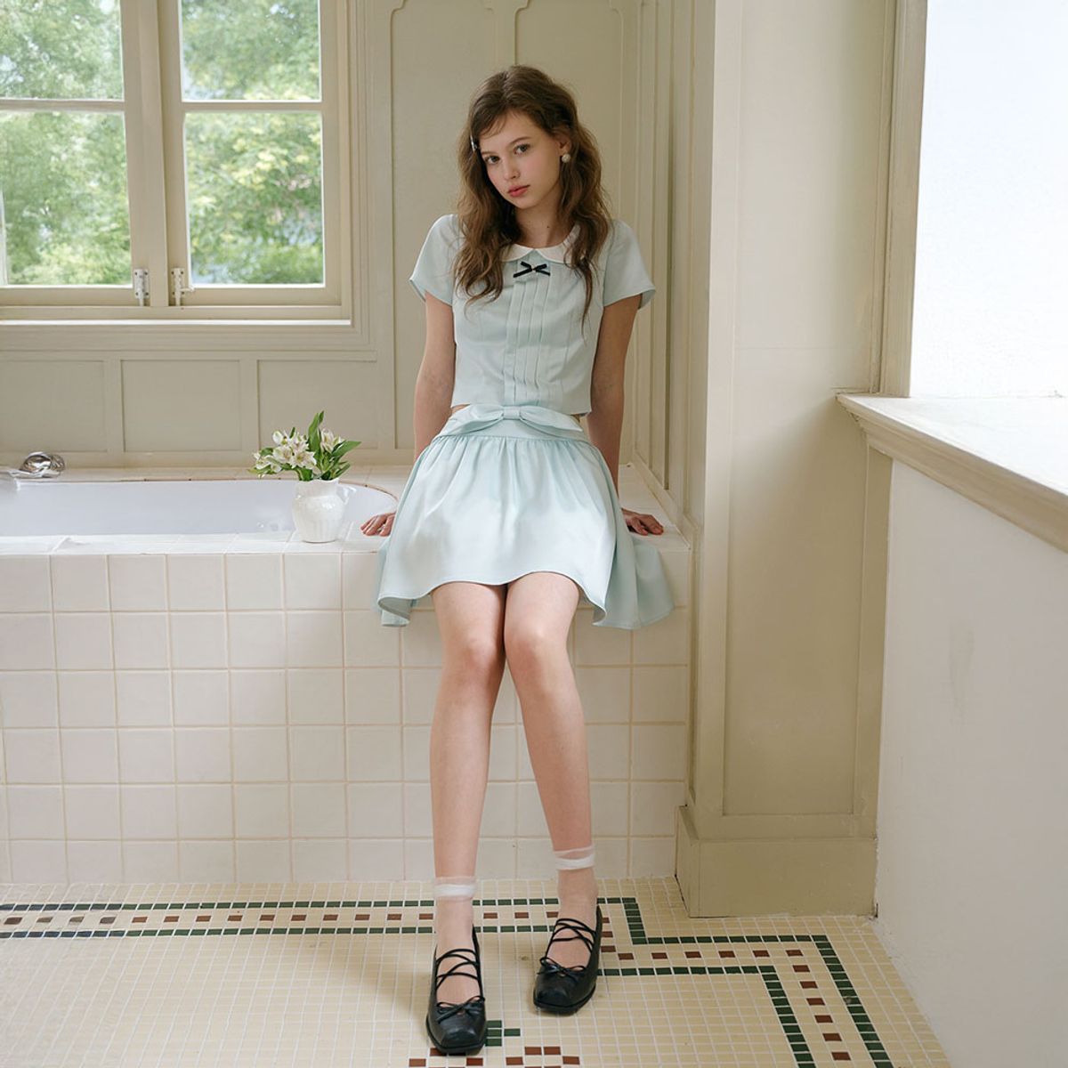 쎄무아듀(CEST MOIDEW) Cest_Satin pintuck collar blouse
