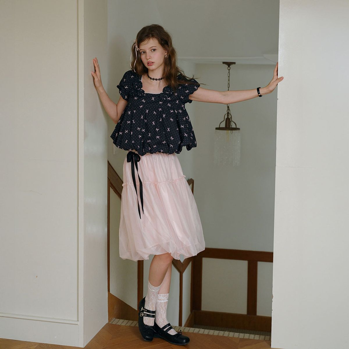 쎄무아듀(CEST MOIDEW) Cest_Ribbon pattern balloon blouse