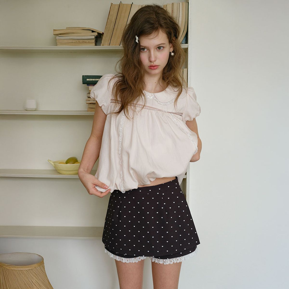 쎄무아듀(CEST MOIDEW) Cest_Baby pink lace balloon blouse
