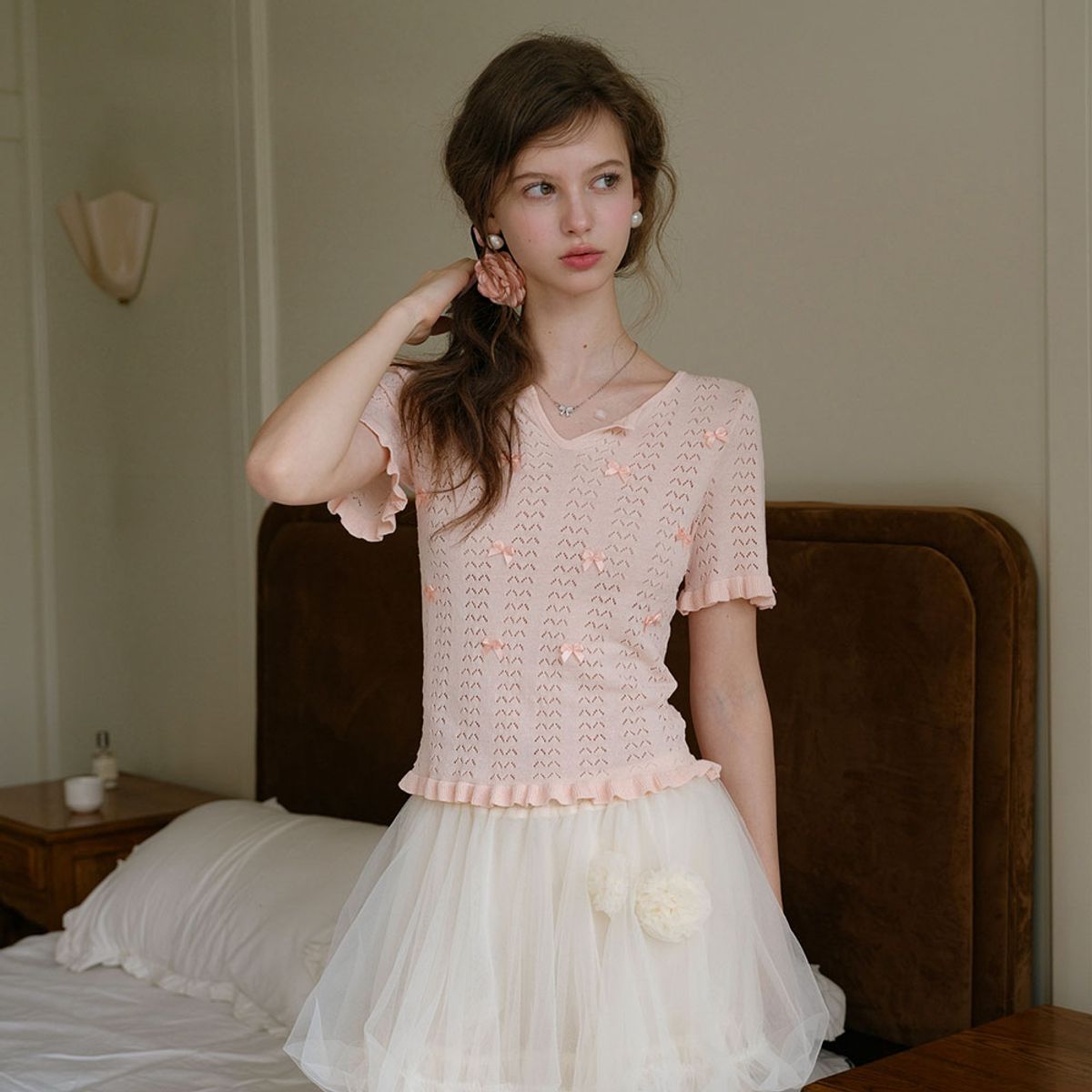 쎄무아듀(CEST MOIDEW) Cest_Bow pointelle knit top