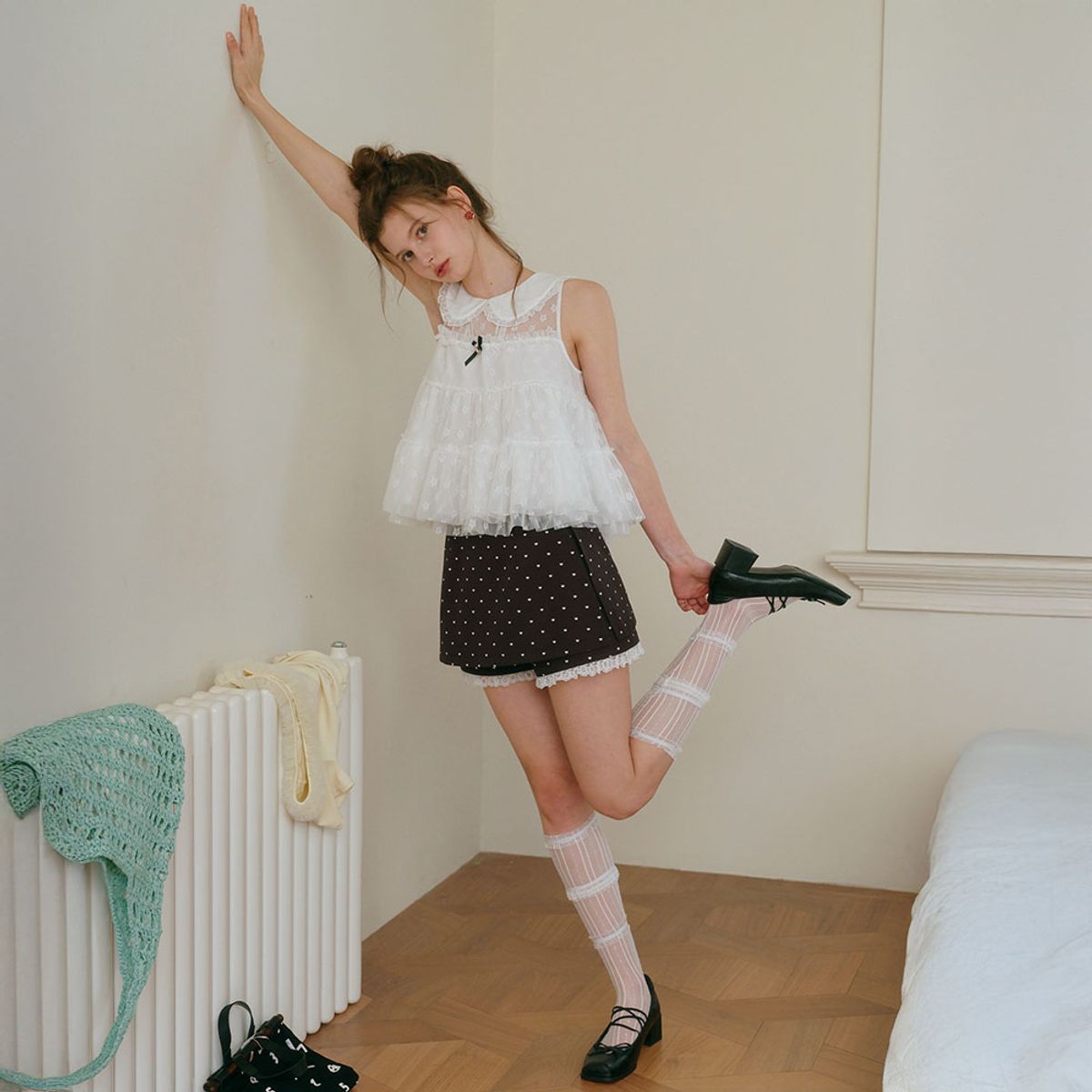 쎄무아듀(CEST MOIDEW) Cest_Heart pattern lace skirt pants