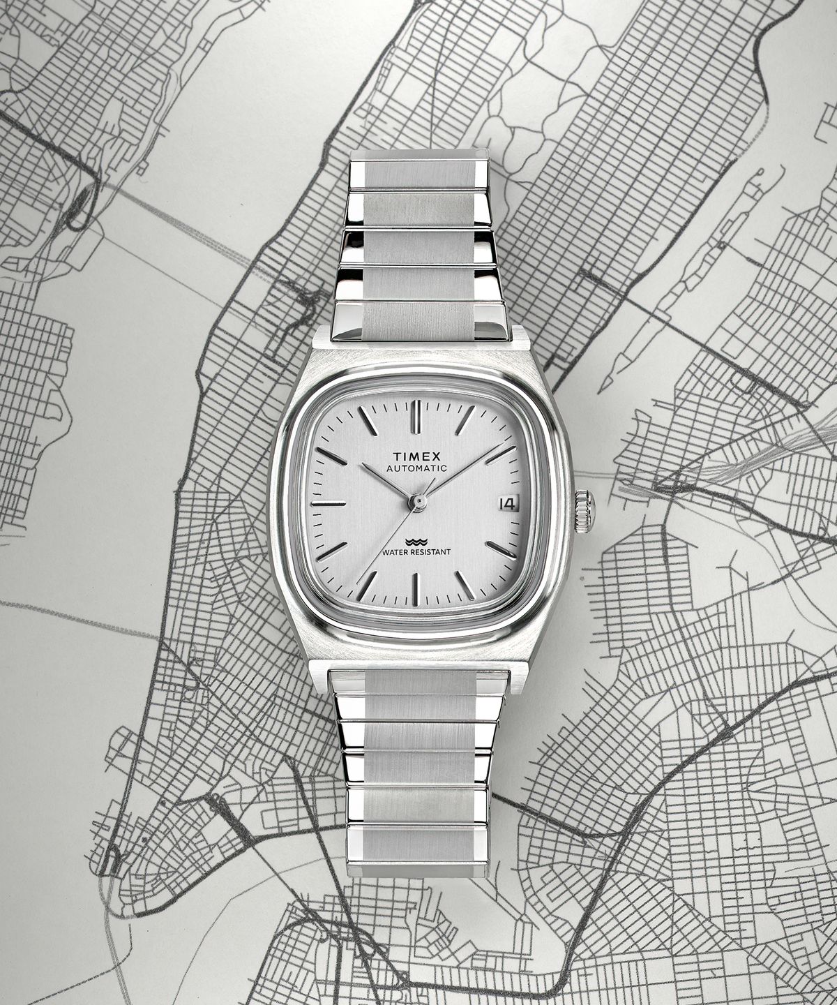 타이맥스(TIMEX) E라인 오토매틱 1983 리이슈 실버 메탈시계 34mm