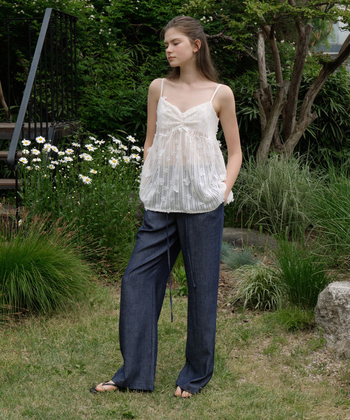 리올그(REORG) GIR WIDE DENIM LIKE PANTS BLUE