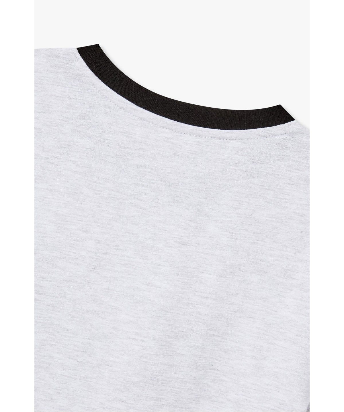 보브(VOICE OF VOICES) 레터링 엠브로이더리 링거 티셔츠_멜란지 그레이 7156240003