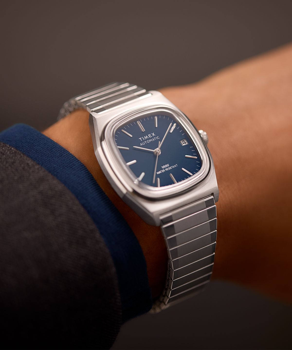 타이맥스(TIMEX) E라인 오토매틱 1983 익스펜션 스트랩 블루시계 34mm
